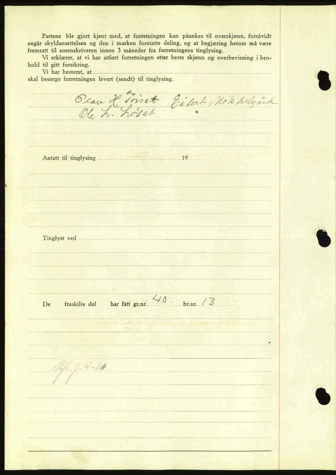 Nordmøre sorenskriveri, AV/SAT-A-4132/1/2/2Ca: Mortgage book no. A100a, 1945-1945, Diary no: : 1839/1945