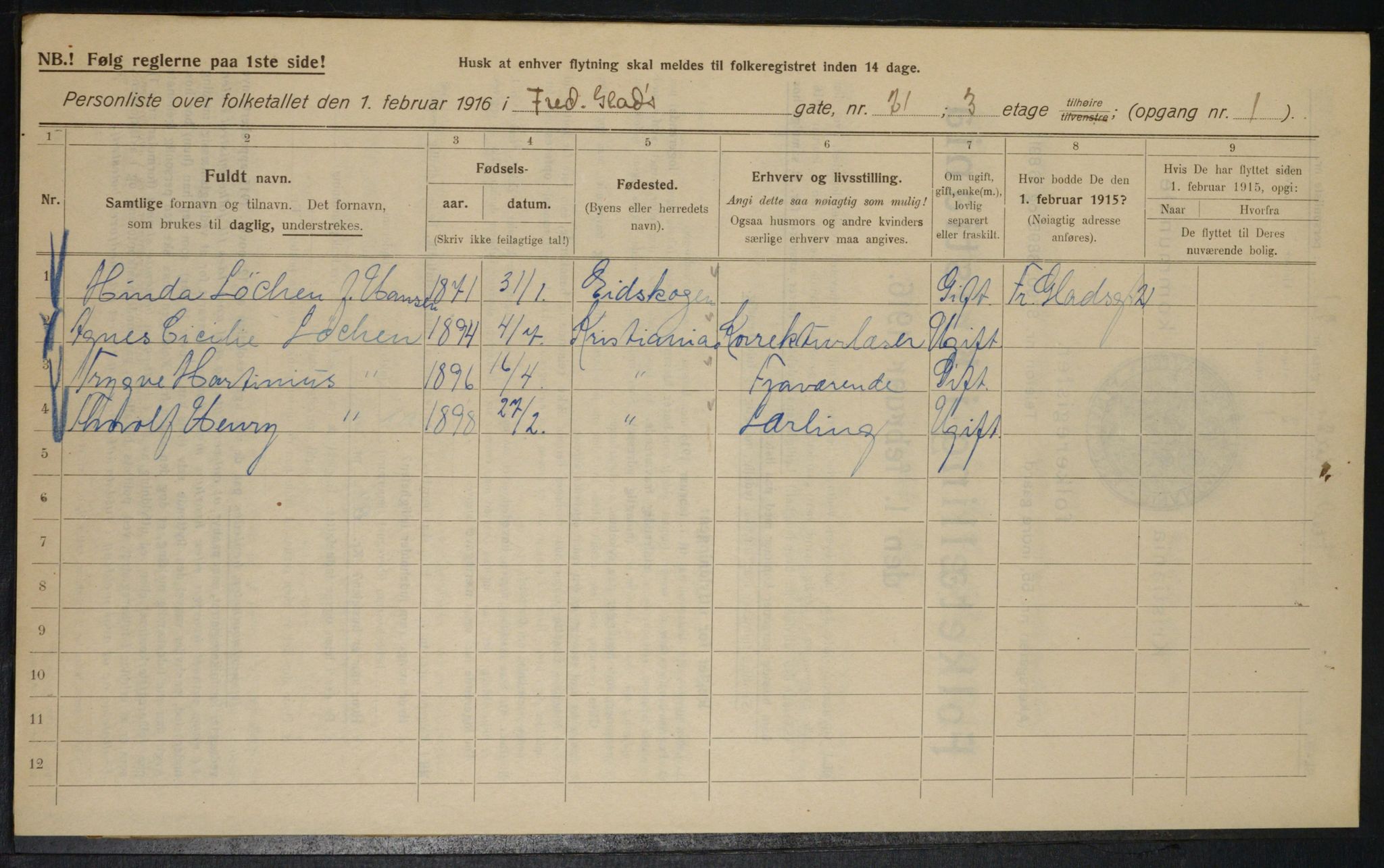 OBA, Municipal Census 1916 for Kristiania, 1916, p. 27032