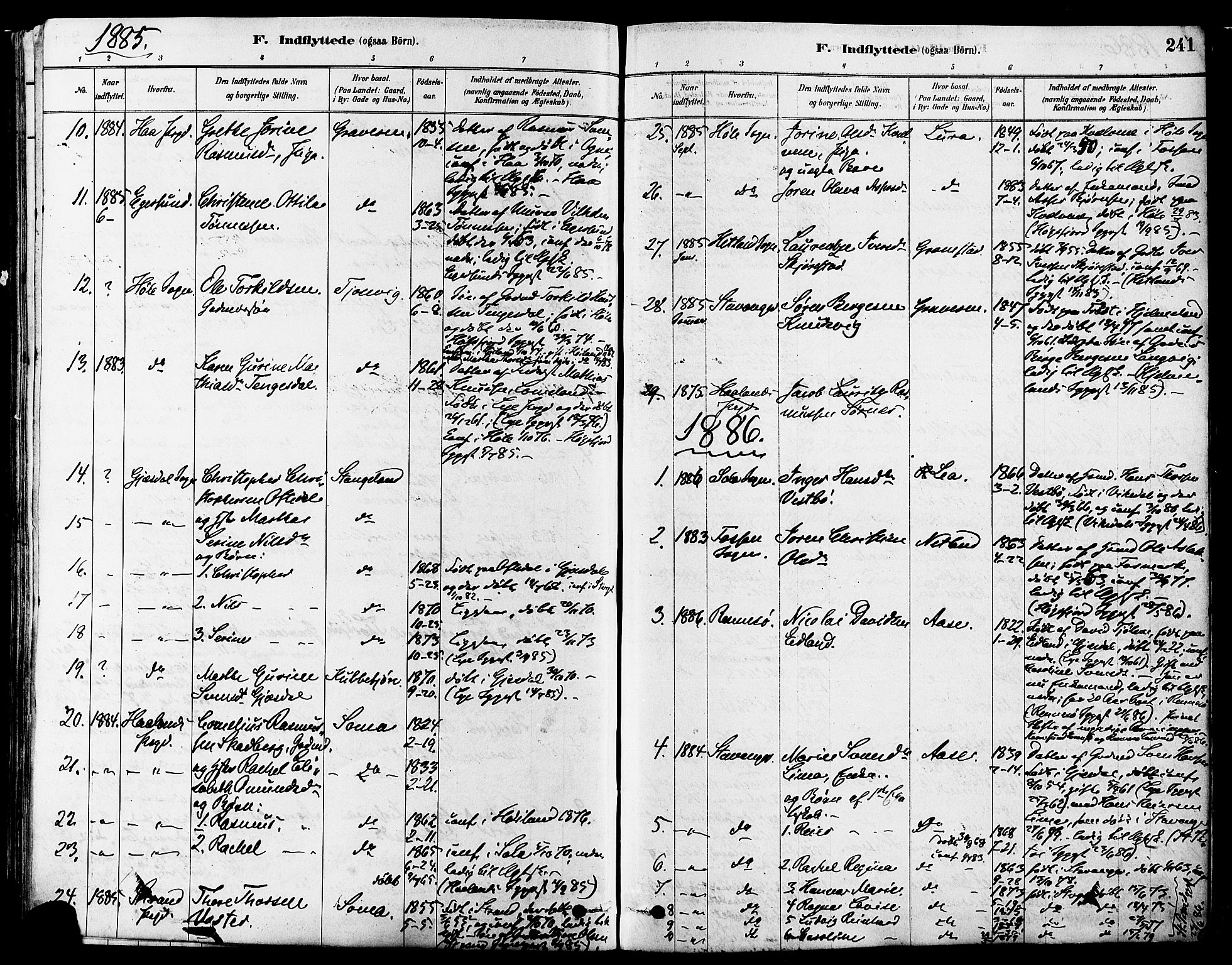 Høyland sokneprestkontor, SAST/A-101799/001/30BA/L0011: Parish register (official) no. A 10, 1878-1888, p. 241