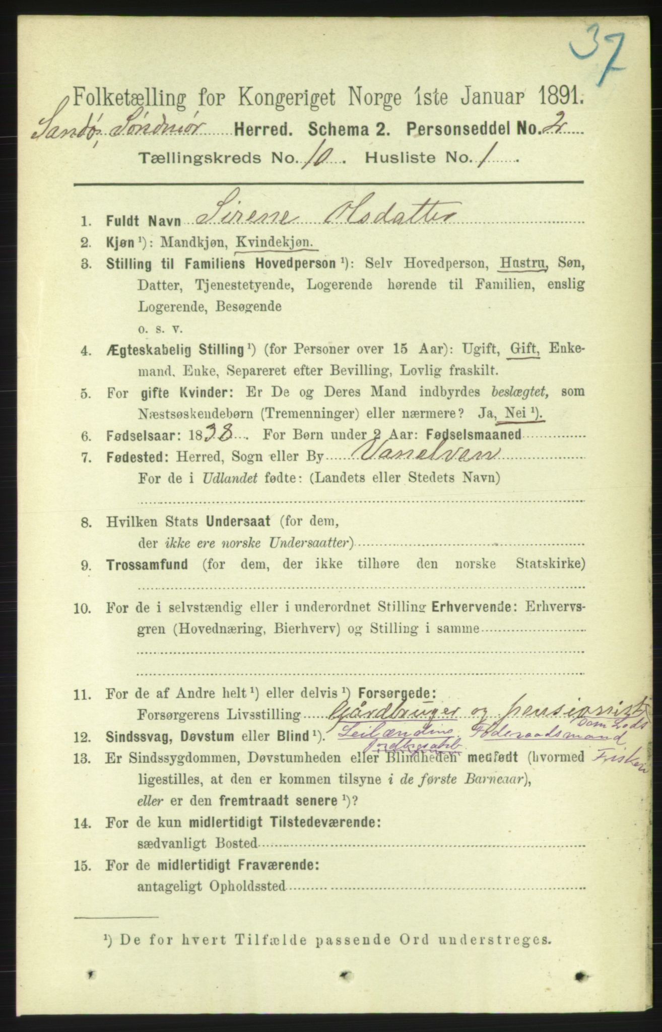 RA, 1891 census for 1514 Sande, 1891, p. 1775