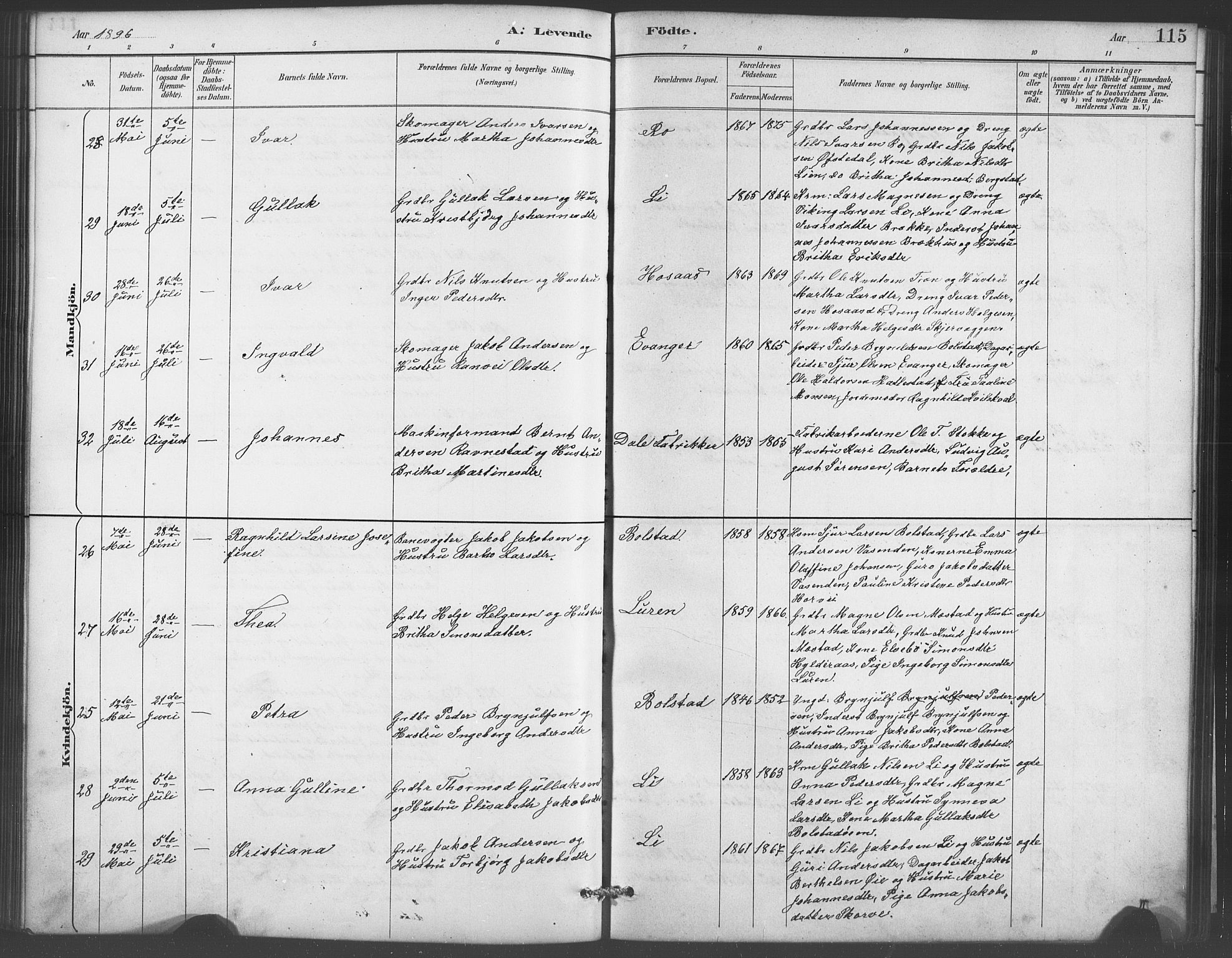 Evanger sokneprestembete, AV/SAB-A-99924: Parish register (copy) no. A 4, 1887-1897, p. 115