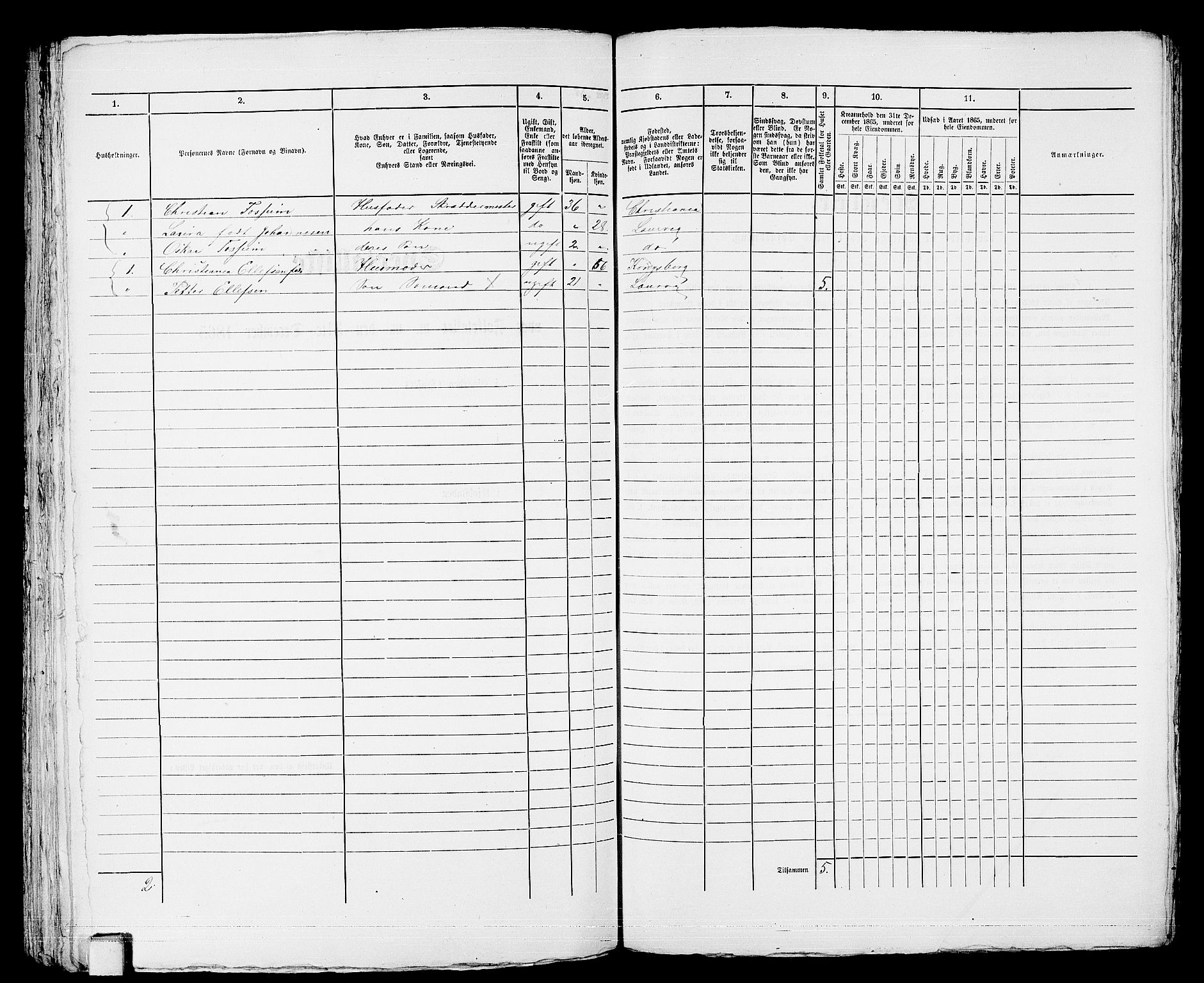 RA, 1865 census for Larvik, 1865, p. 188