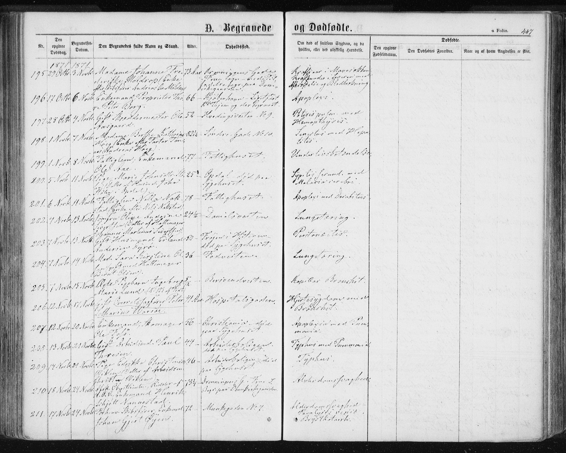 Ministerialprotokoller, klokkerbøker og fødselsregistre - Sør-Trøndelag, AV/SAT-A-1456/601/L0055: Parish register (official) no. 601A23, 1866-1877, p. 447