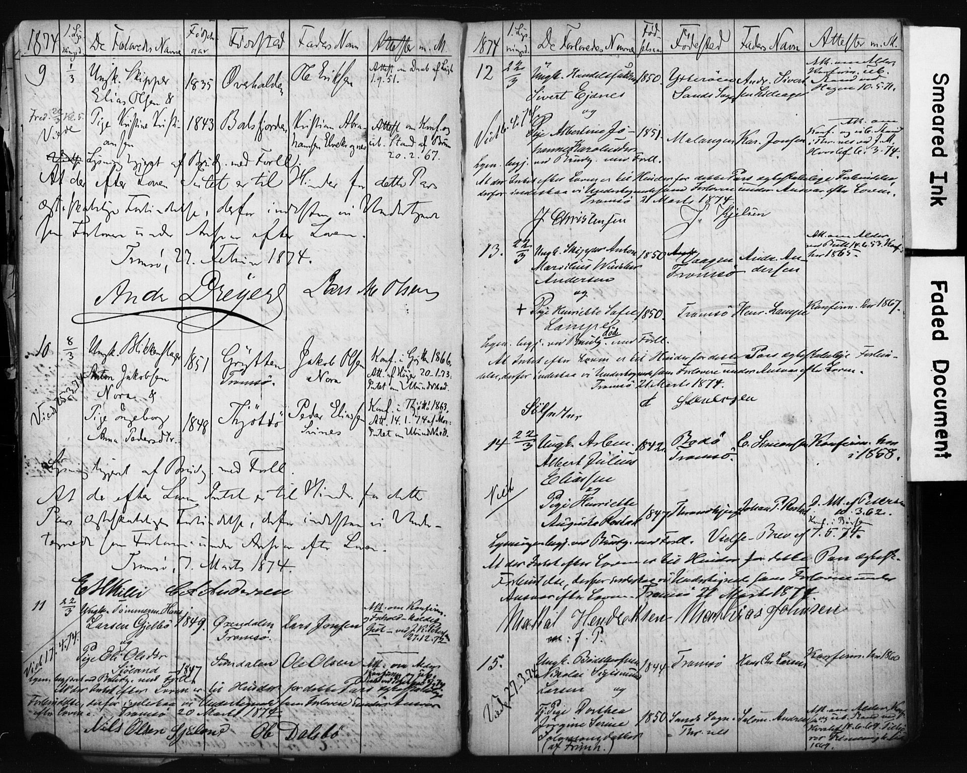 Tromsø sokneprestkontor/stiftsprosti/domprosti, AV/SATØ-S-1343/H/Hc/L0098: Banns register no. 4, 1872-1883