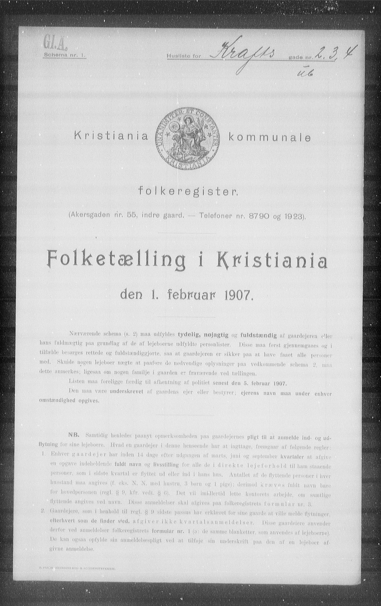 OBA, Municipal Census 1907 for Kristiania, 1907, p. 27500