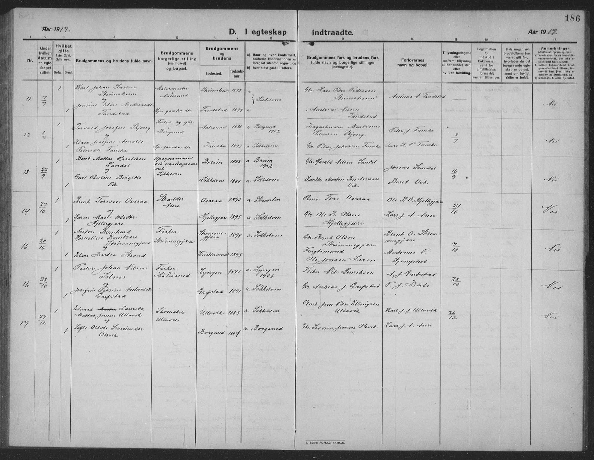 Ministerialprotokoller, klokkerbøker og fødselsregistre - Møre og Romsdal, AV/SAT-A-1454/523/L0342: Parish register (copy) no. 523C05, 1916-1937, p. 186