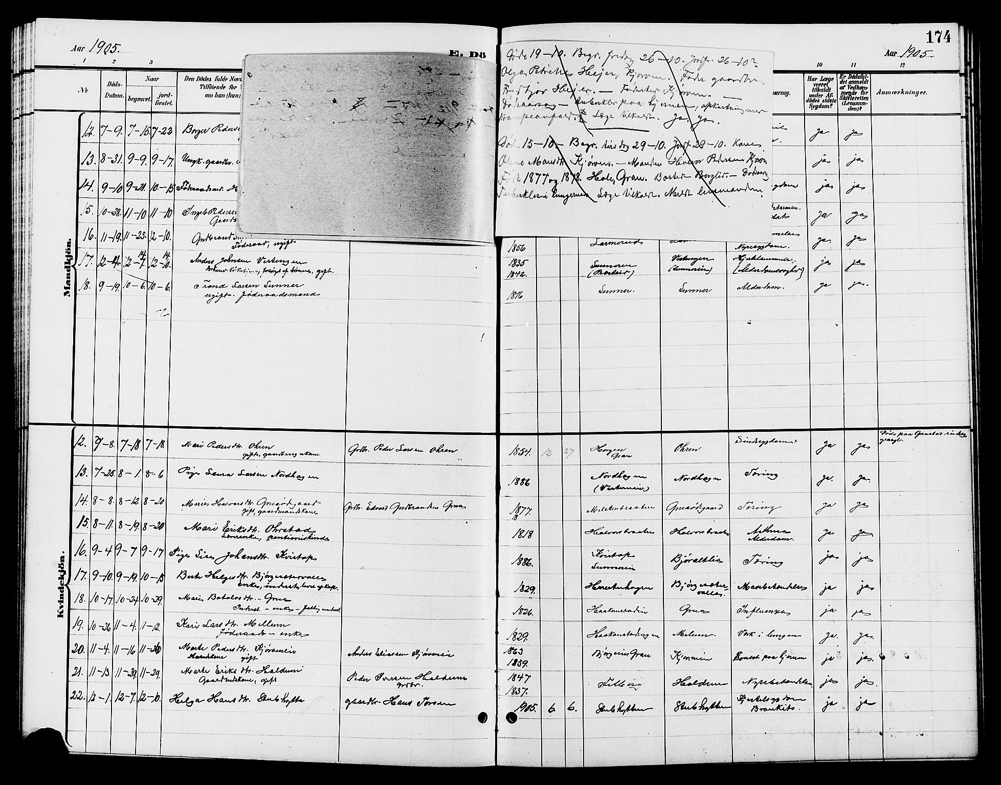 Jevnaker prestekontor, AV/SAH-PREST-116/H/Ha/Hab/L0003: Parish register (copy) no. 3, 1896-1909, p. 174