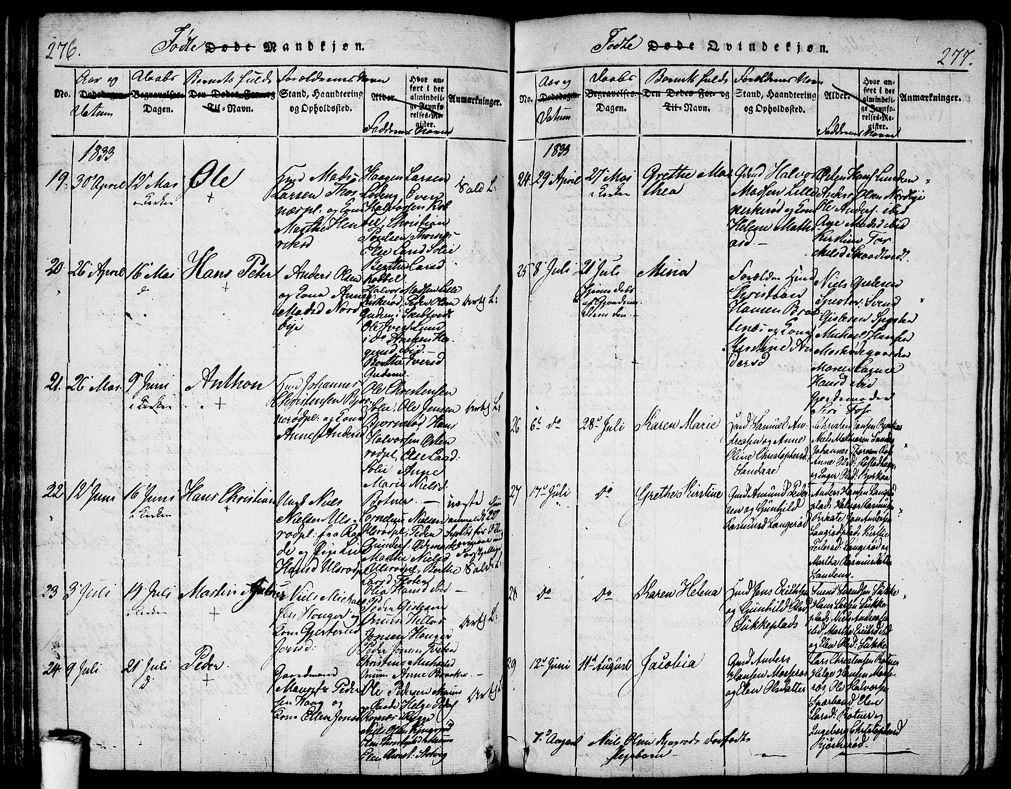 Våler prestekontor Kirkebøker, AV/SAO-A-11083/F/Fa/L0005: Parish register (official) no. I 5, 1815-1839, p. 276-277