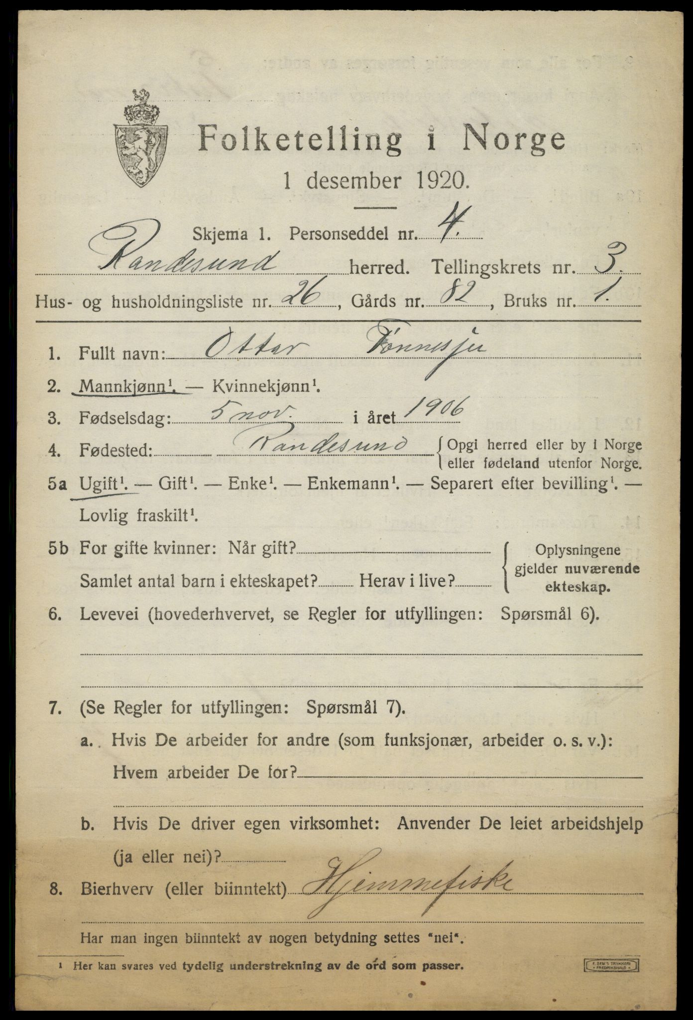 SAK, 1920 census for Randesund, 1920, p. 1746