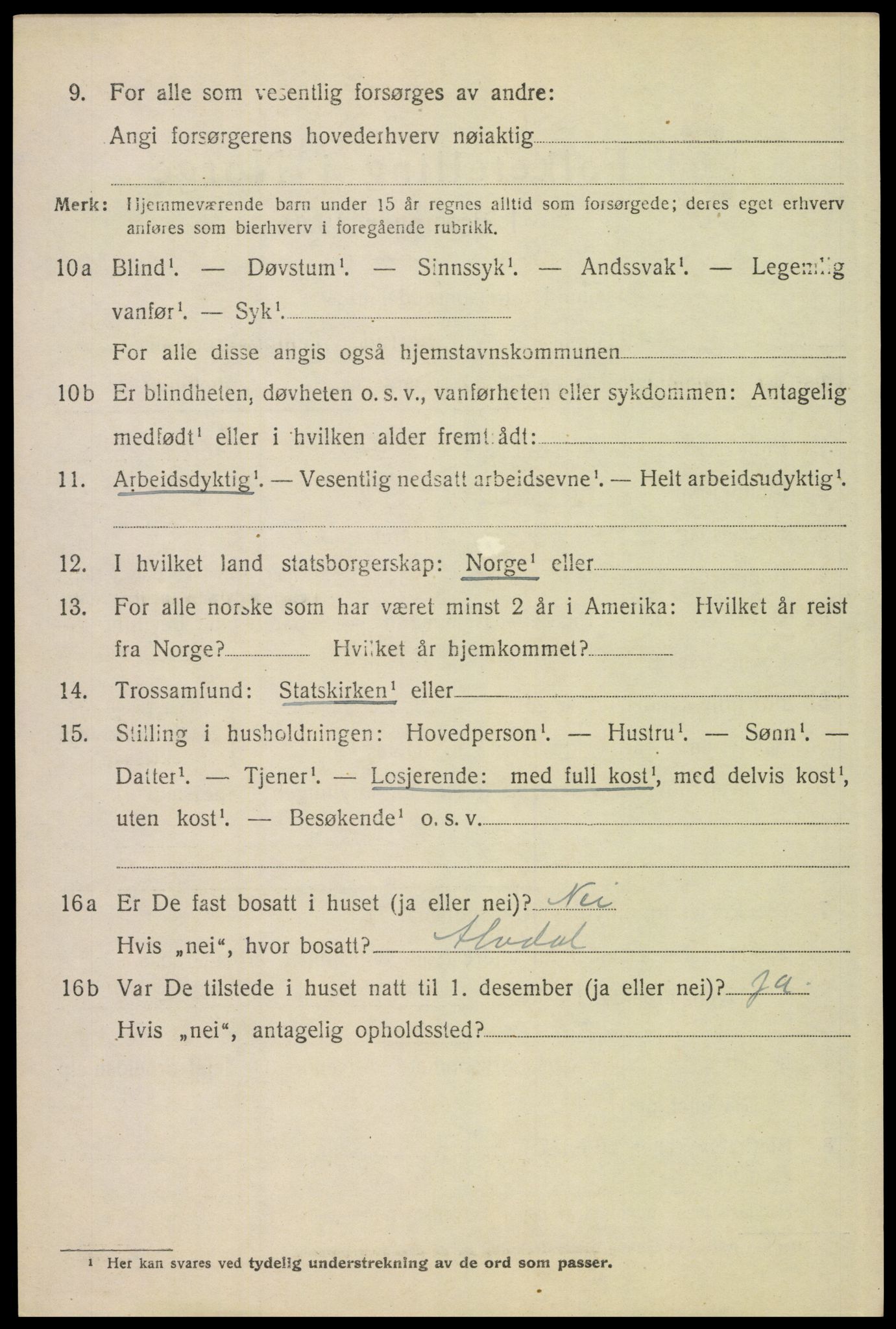 SAH, 1920 census for Tynset, 1920, p. 6903