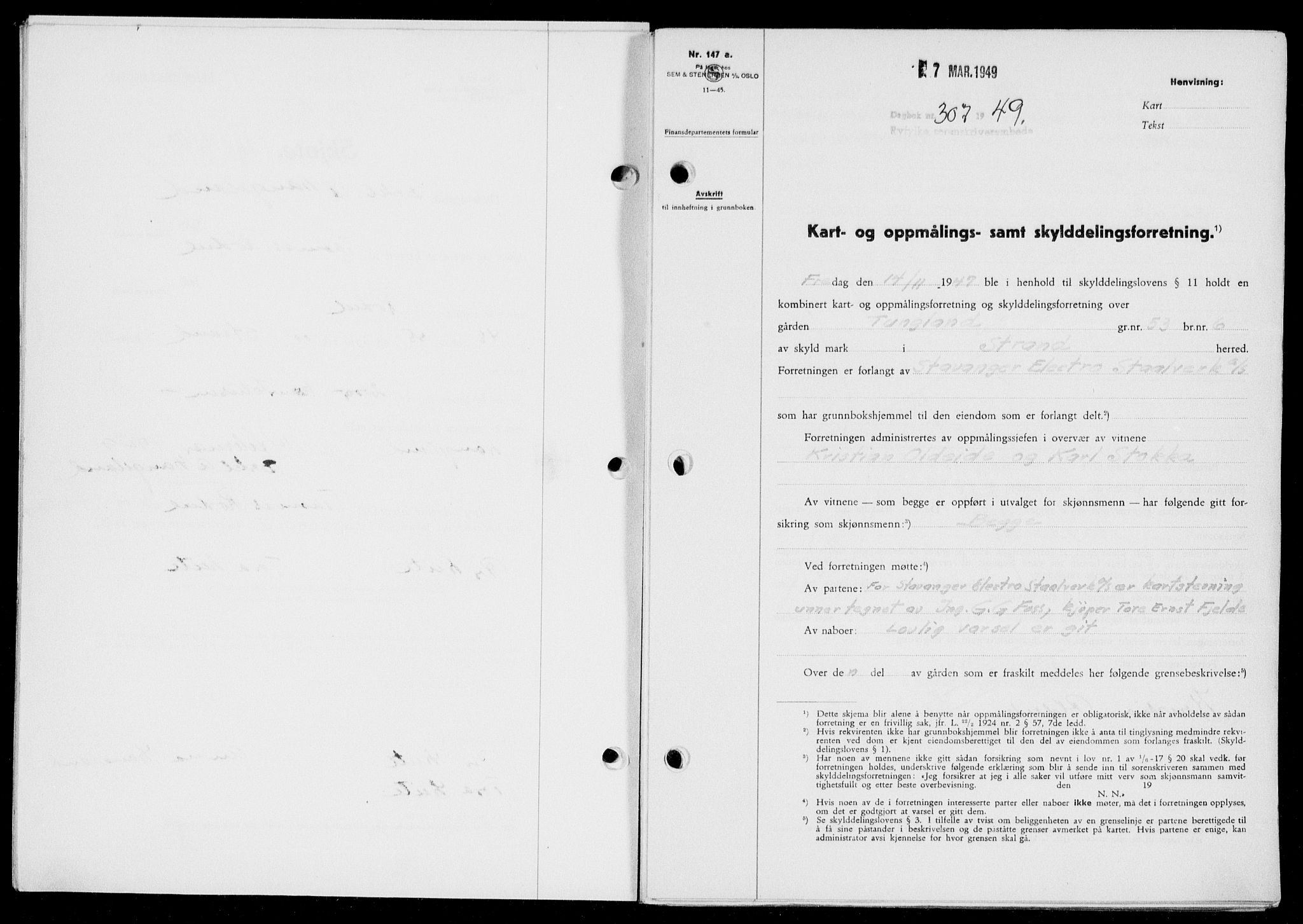 Ryfylke tingrett, AV/SAST-A-100055/001/II/IIB/L0104: Mortgage book no. 83, 1948-1949, Diary no: : 307/1949