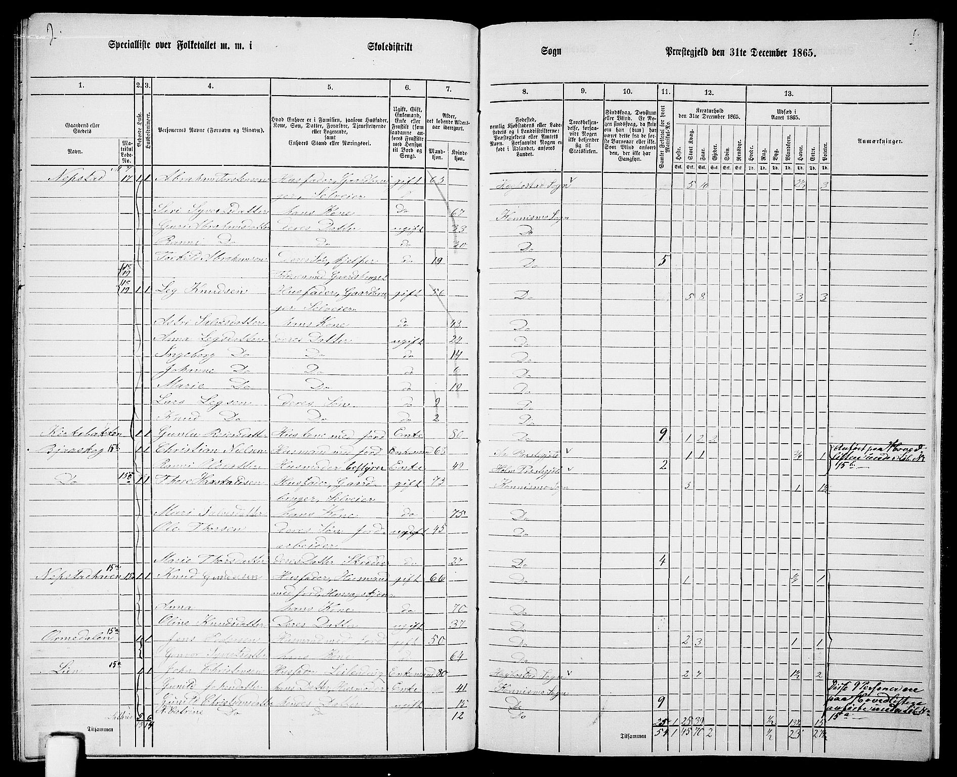 RA, 1865 census for Nord-Audnedal, 1865, p. 105