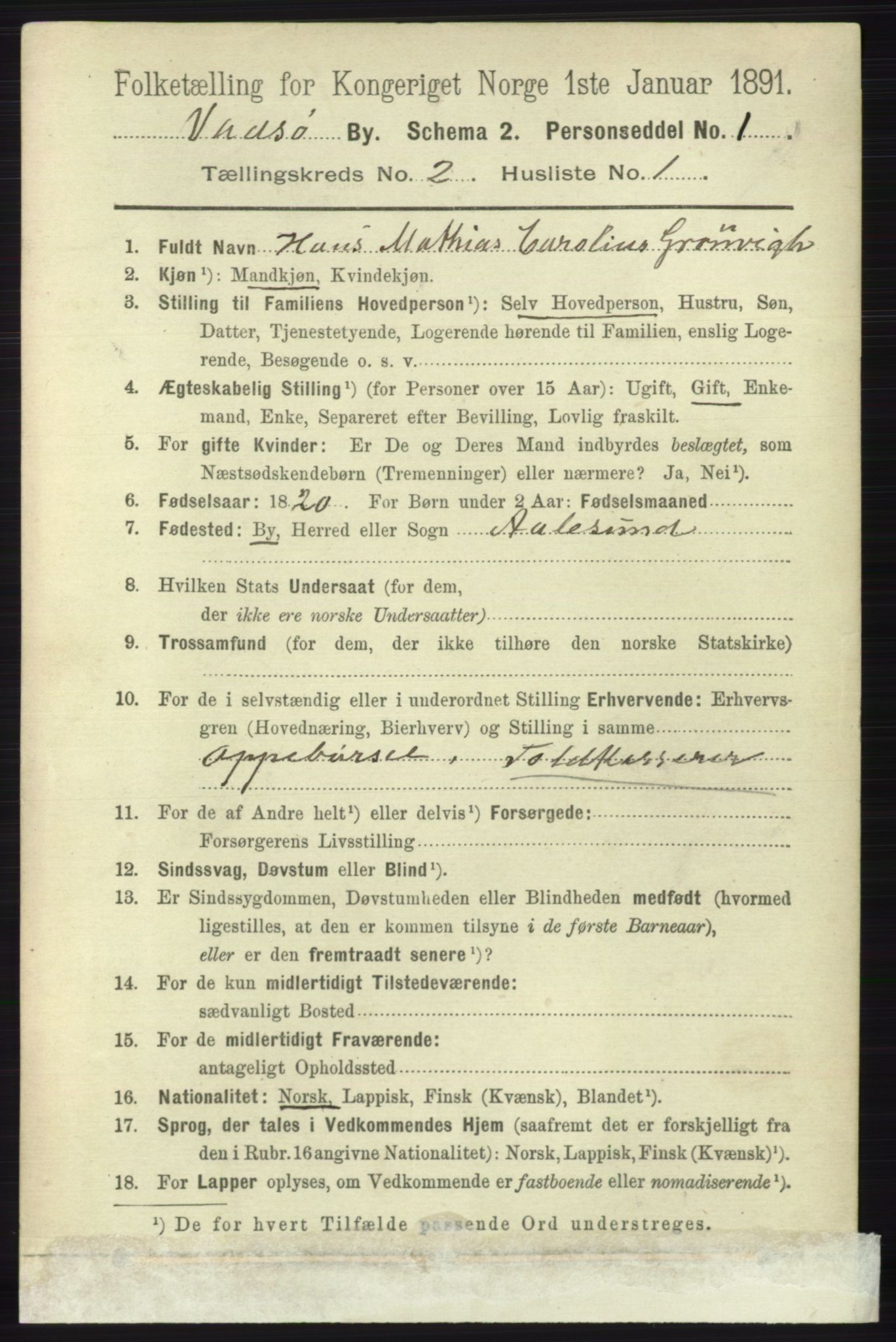 RA, 1891 census for 2003 Vadsø, 1891, p. 766