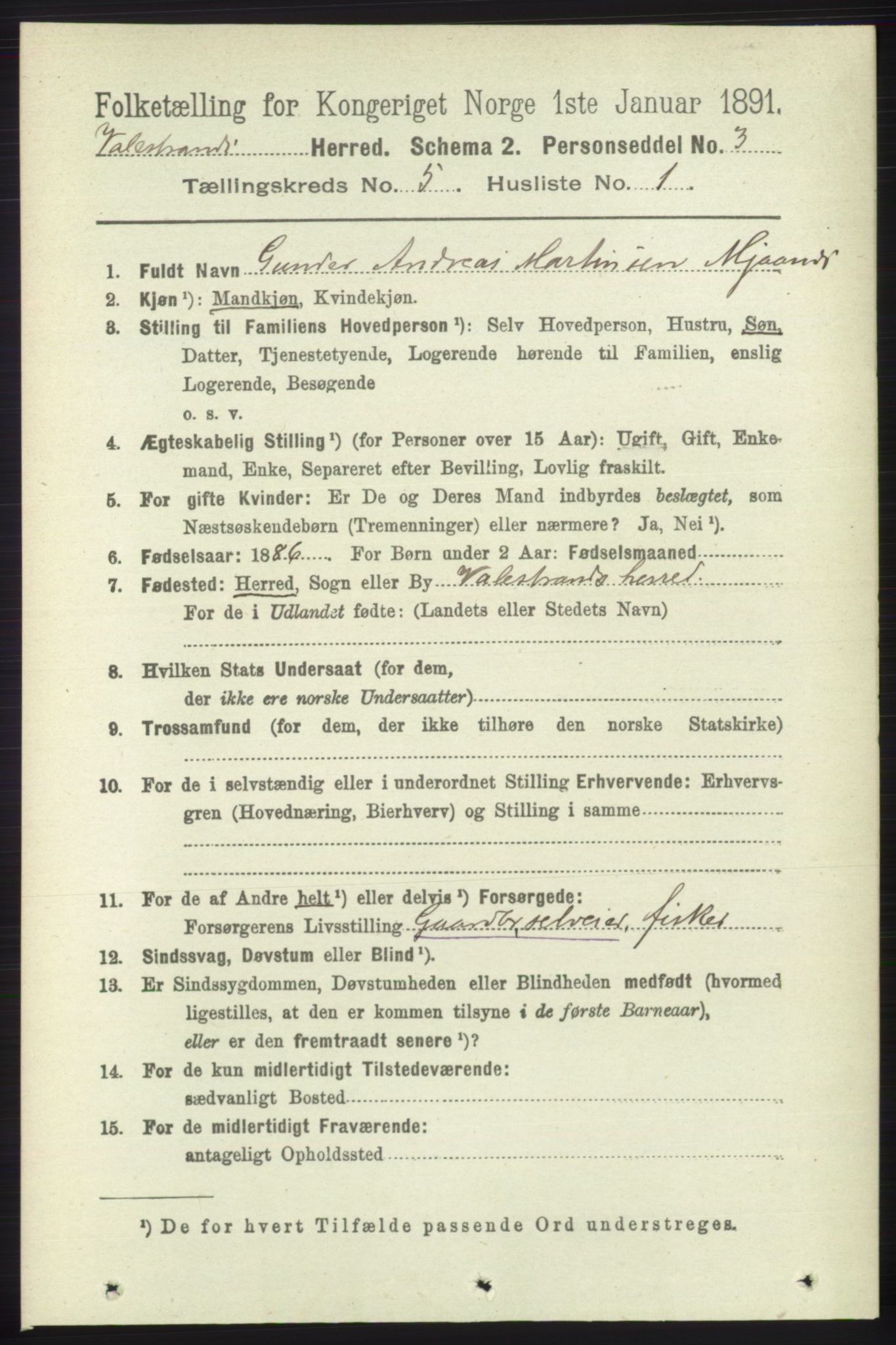 RA, 1891 census for 1217 Valestrand, 1891, p. 1129