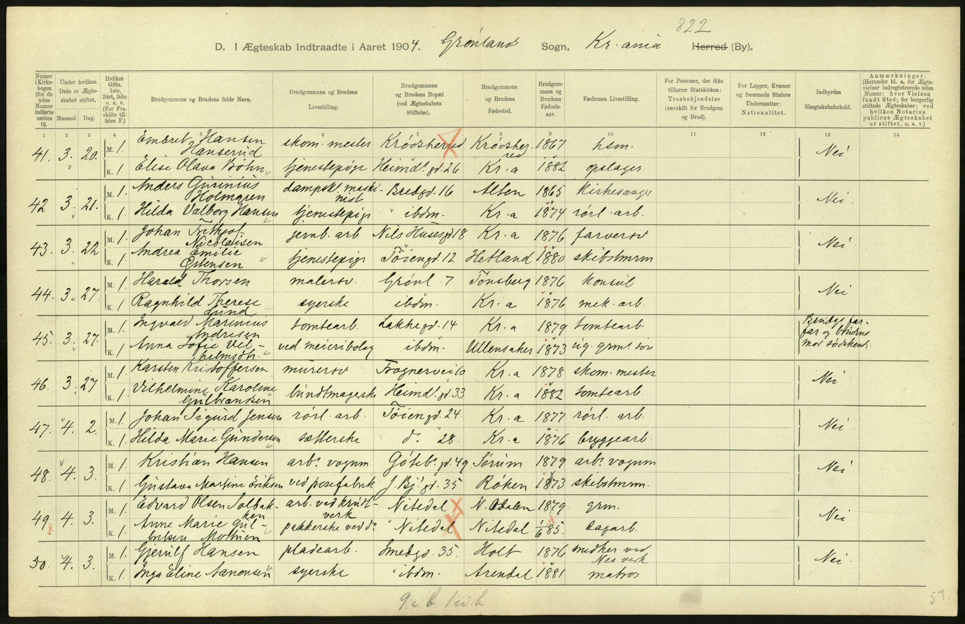 Statistisk sentralbyrå, Sosiodemografiske emner, Befolkning, RA/S-2228/D/Df/Dfa/Dfab/L0004: Kristiania: Gifte, døde, 1904, p. 48