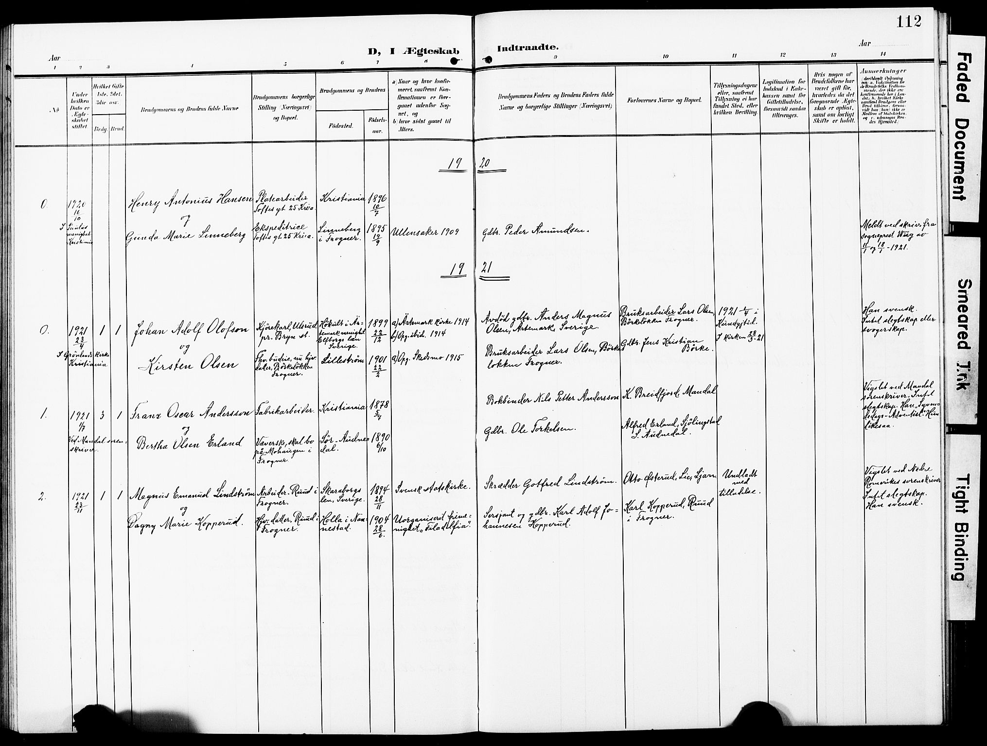 Sørum prestekontor Kirkebøker, AV/SAO-A-10303/G/Gb/L0001: Parish register (copy) no. II 1, 1907-1929, p. 112