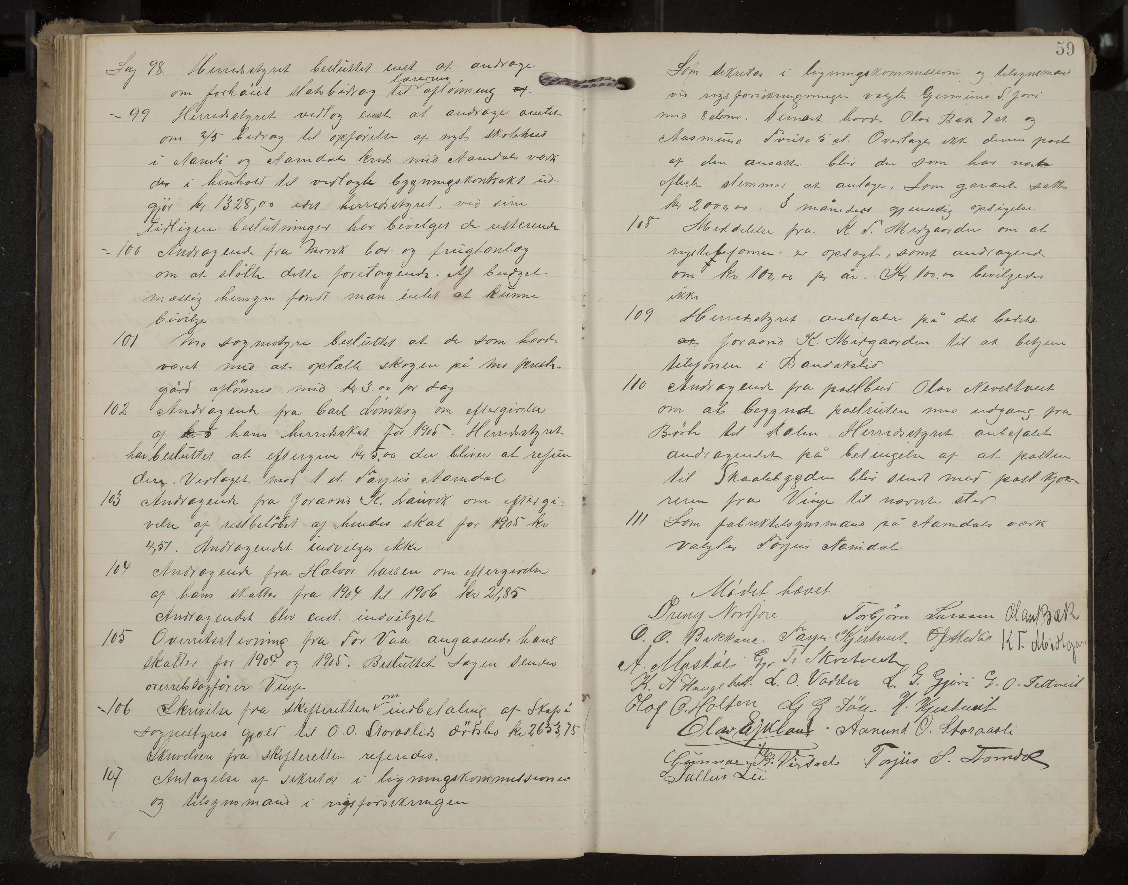 Mo formannskap og sentraladministrasjon, IKAK/0832021/A/L0004: Møtebok, 1903-1915, p. 59