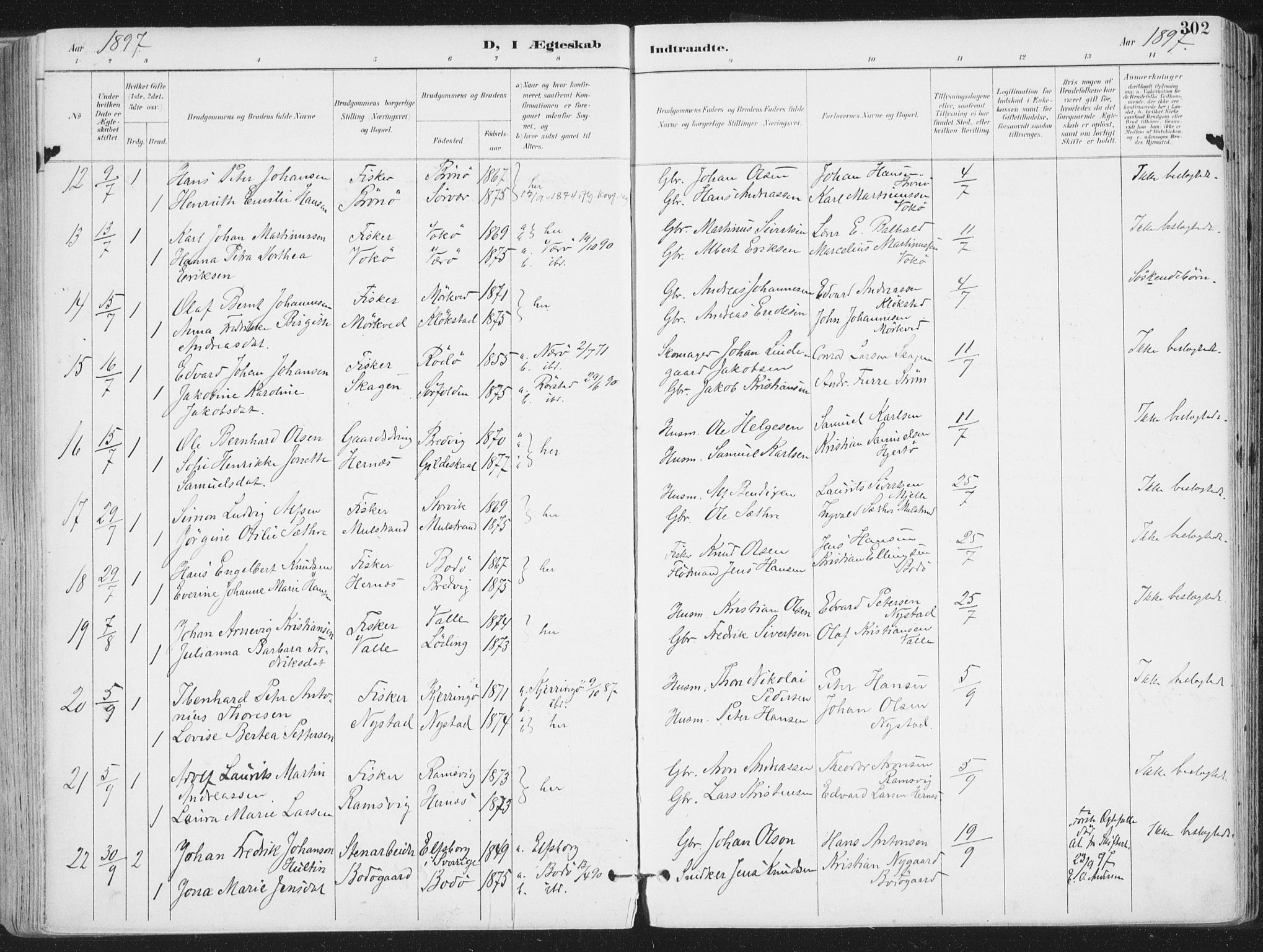 Ministerialprotokoller, klokkerbøker og fødselsregistre - Nordland, AV/SAT-A-1459/802/L0055: Parish register (official) no. 802A02, 1894-1915, p. 302