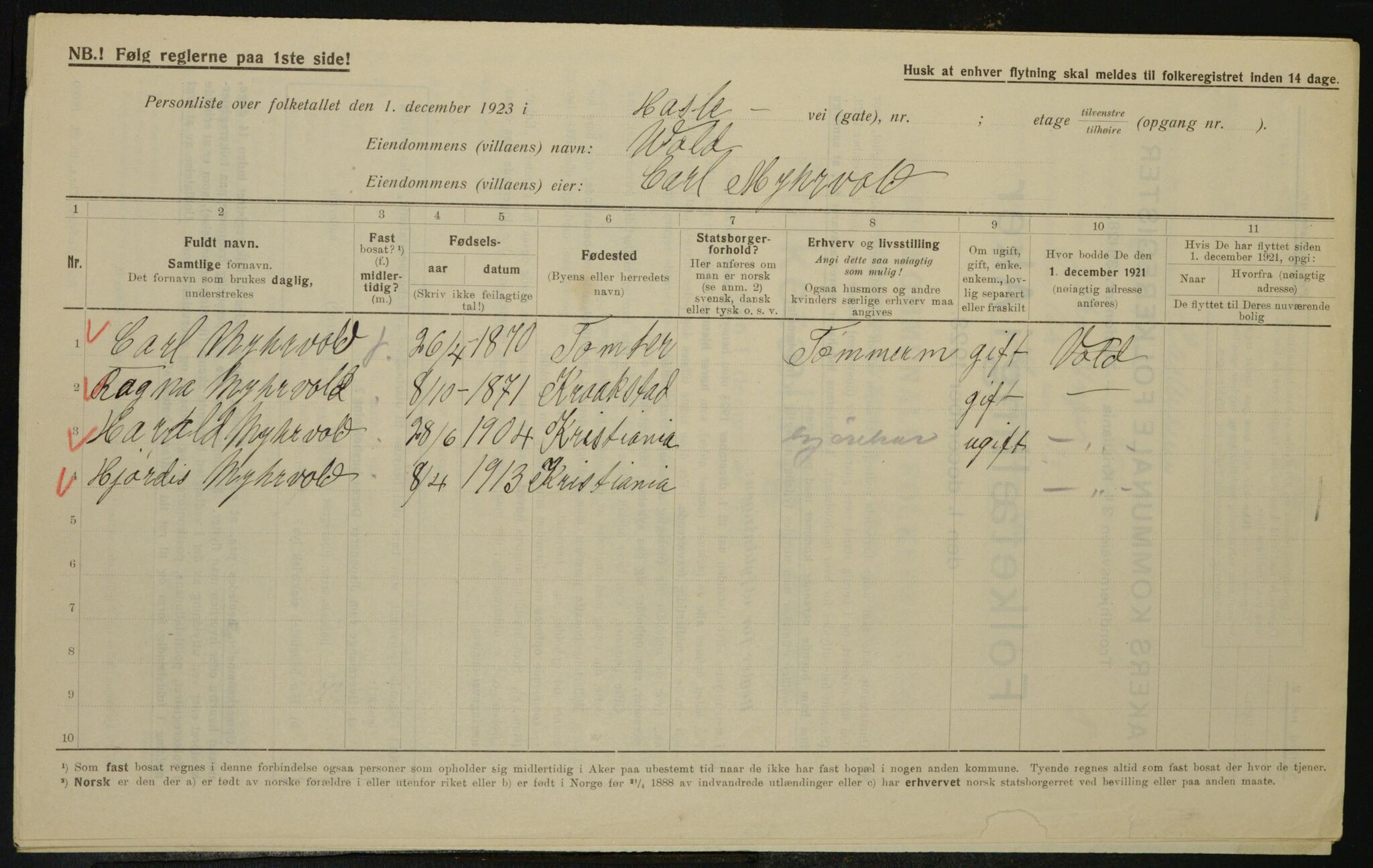 , Municipal Census 1923 for Aker, 1923, p. 25563