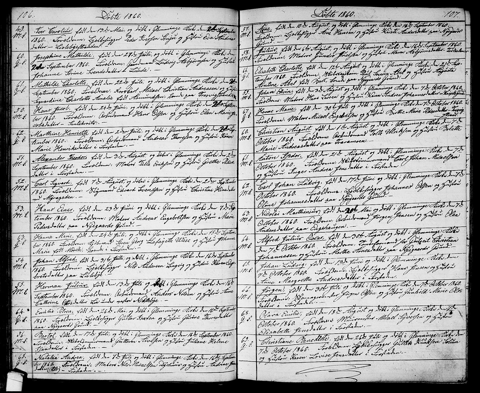 Glemmen prestekontor Kirkebøker, SAO/A-10908/G/Ga/L0003: Parish register (copy) no. 3, 1852-1866, p. 106-107