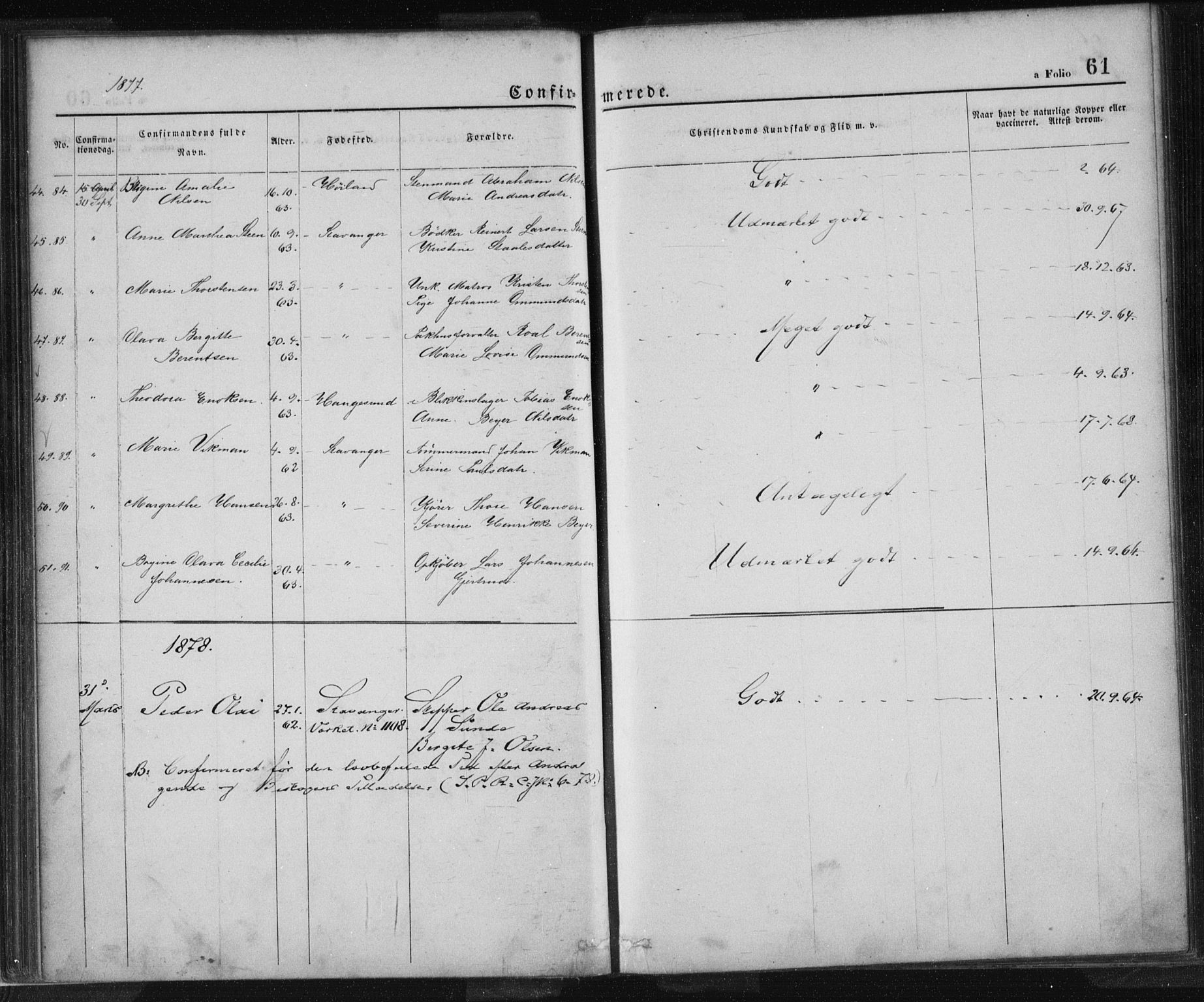 St. Petri sokneprestkontor, SAST/A-101813/001/30/30BA/L0013: Parish register (official) no. A 13, 1875-1878, p. 61