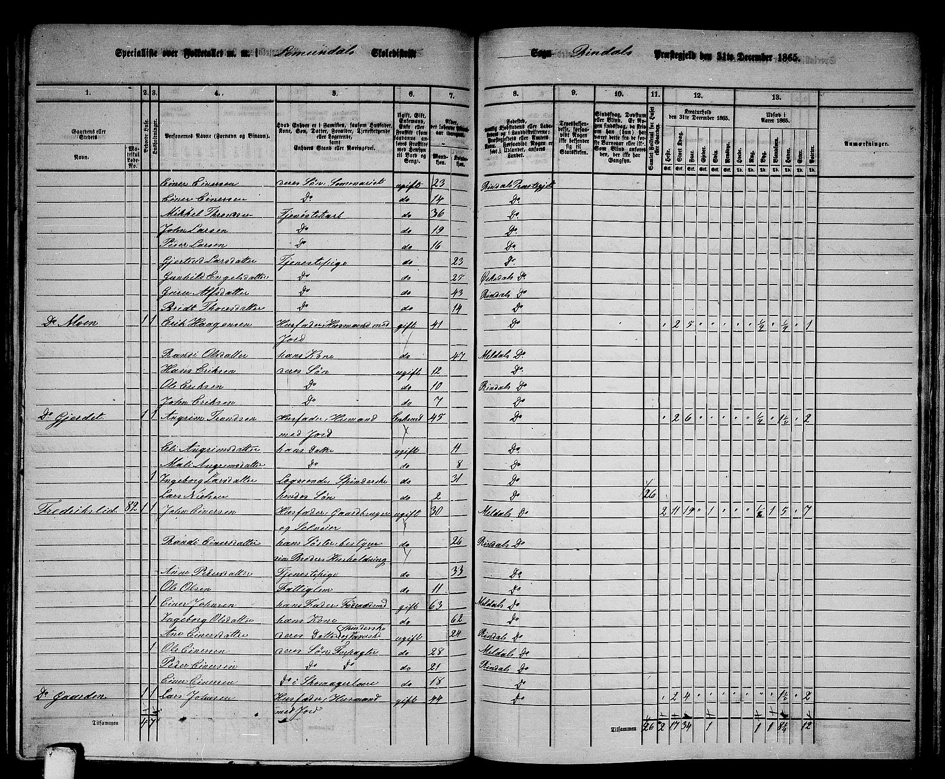 RA, 1865 census for Rindal, 1865, p. 9