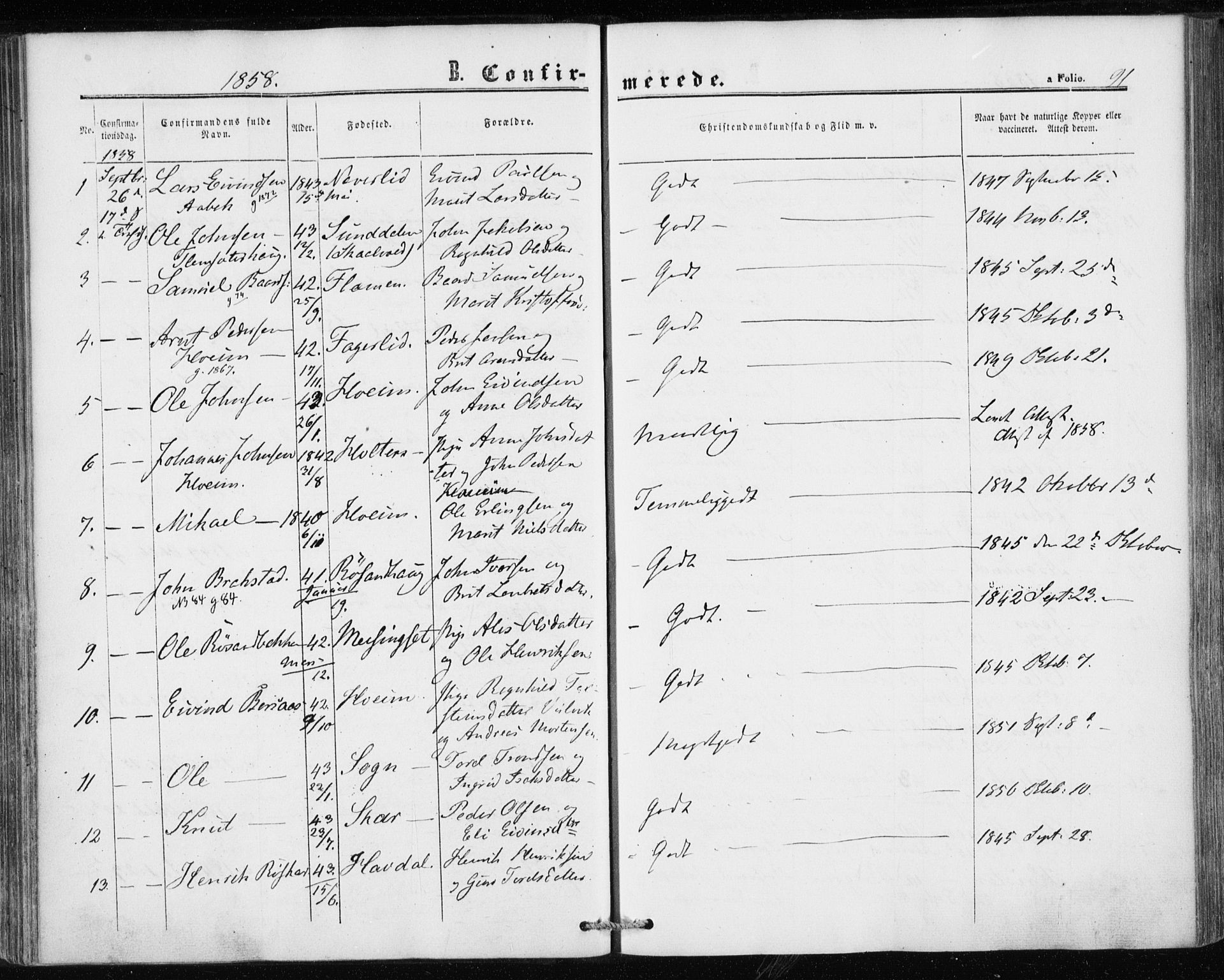 Ministerialprotokoller, klokkerbøker og fødselsregistre - Møre og Romsdal, AV/SAT-A-1454/586/L0985: Parish register (official) no. 586A11, 1857-1866, p. 91