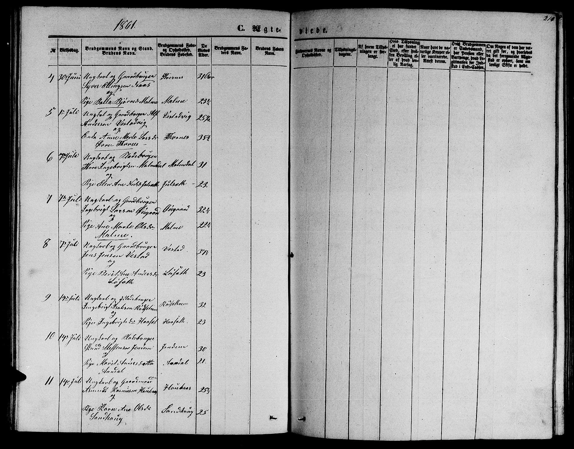 Ministerialprotokoller, klokkerbøker og fødselsregistre - Møre og Romsdal, SAT/A-1454/565/L0753: Parish register (copy) no. 565C02, 1845-1870, p. 214