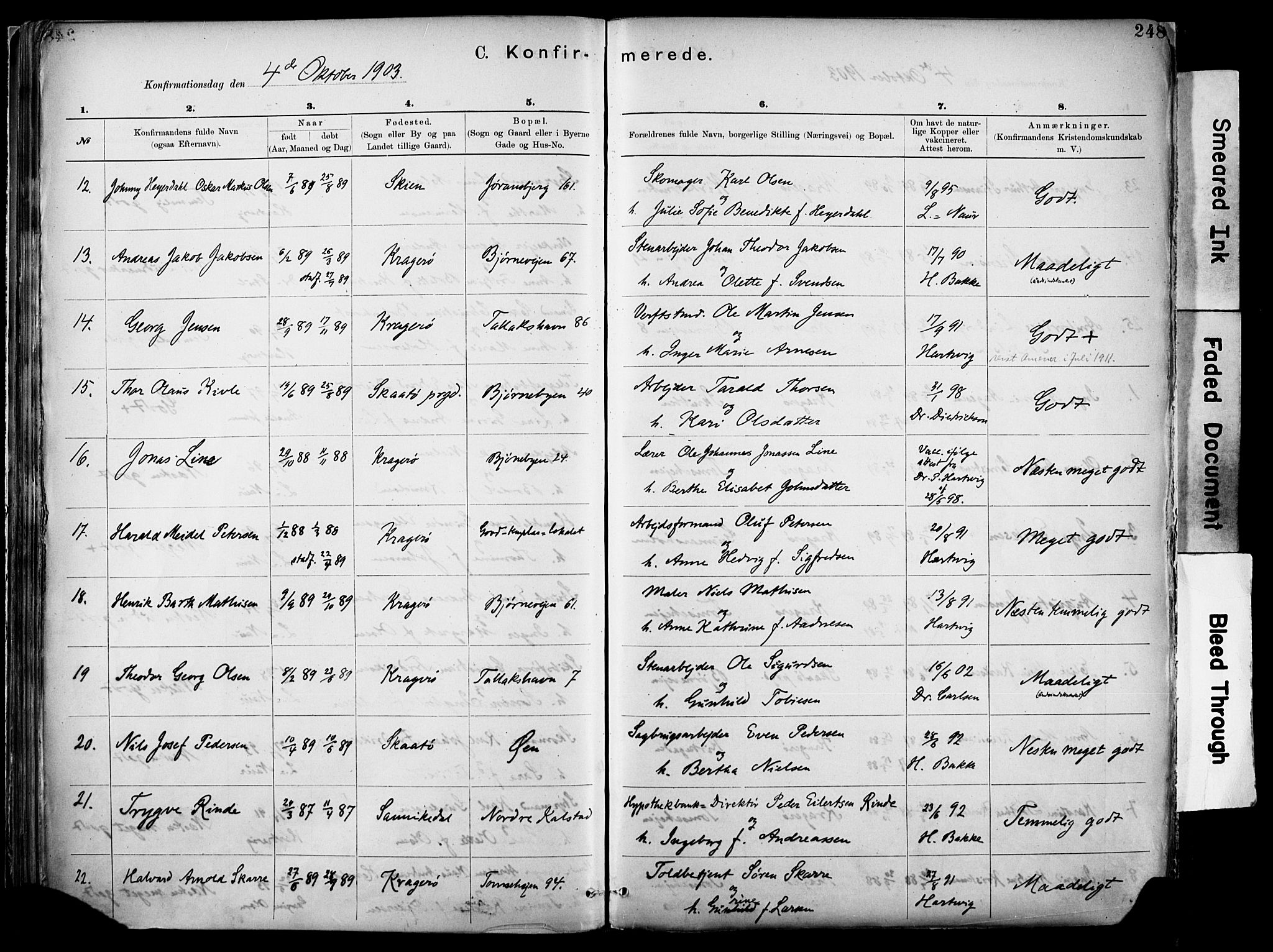 Kragerø kirkebøker, SAKO/A-278/F/Fa/L0012: Parish register (official) no. 12, 1880-1904, p. 248