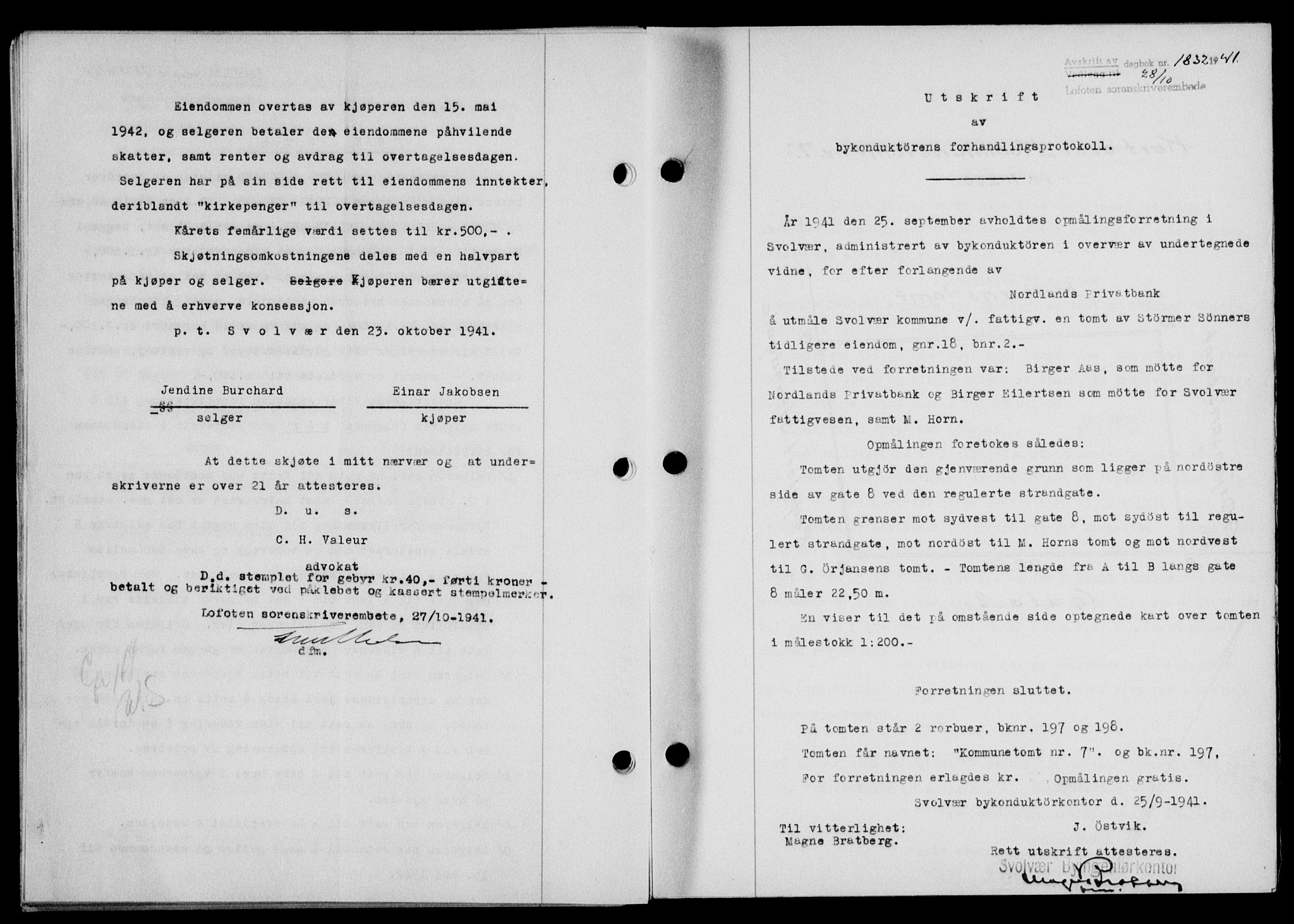 Lofoten sorenskriveri, SAT/A-0017/1/2/2C/L0009a: Mortgage book no. 9a, 1941-1942, Diary no: : 1832/1941