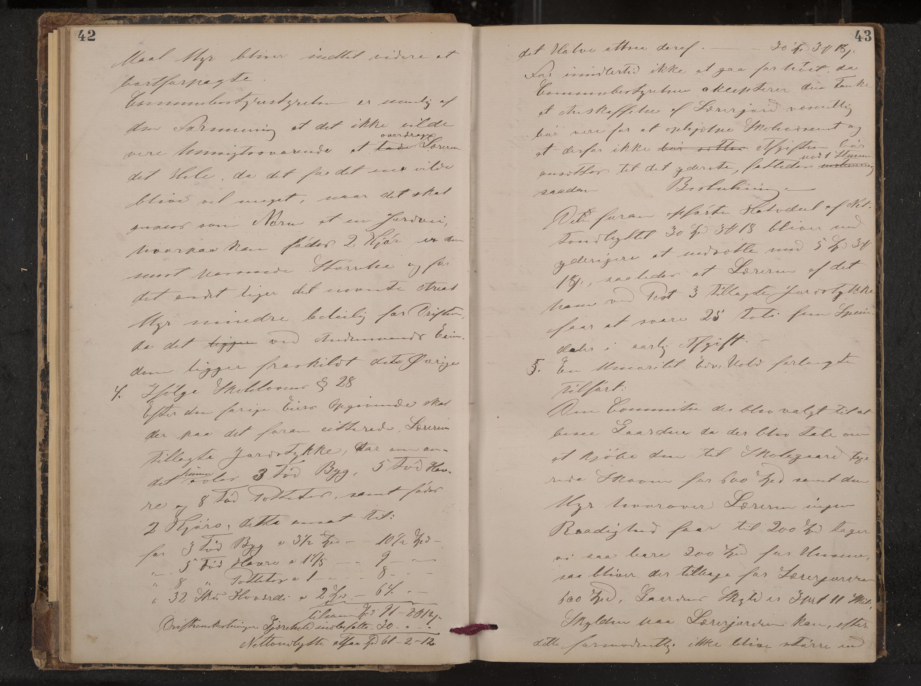 Hof formannskap og sentraladministrasjon, IKAK/0714021-1/A/Aa/L0003: Møtebok med register, 1874-1888, p. 42-43