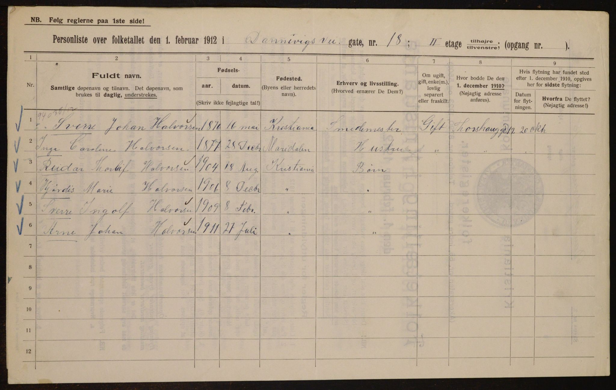 OBA, Municipal Census 1912 for Kristiania, 1912, p. 15237