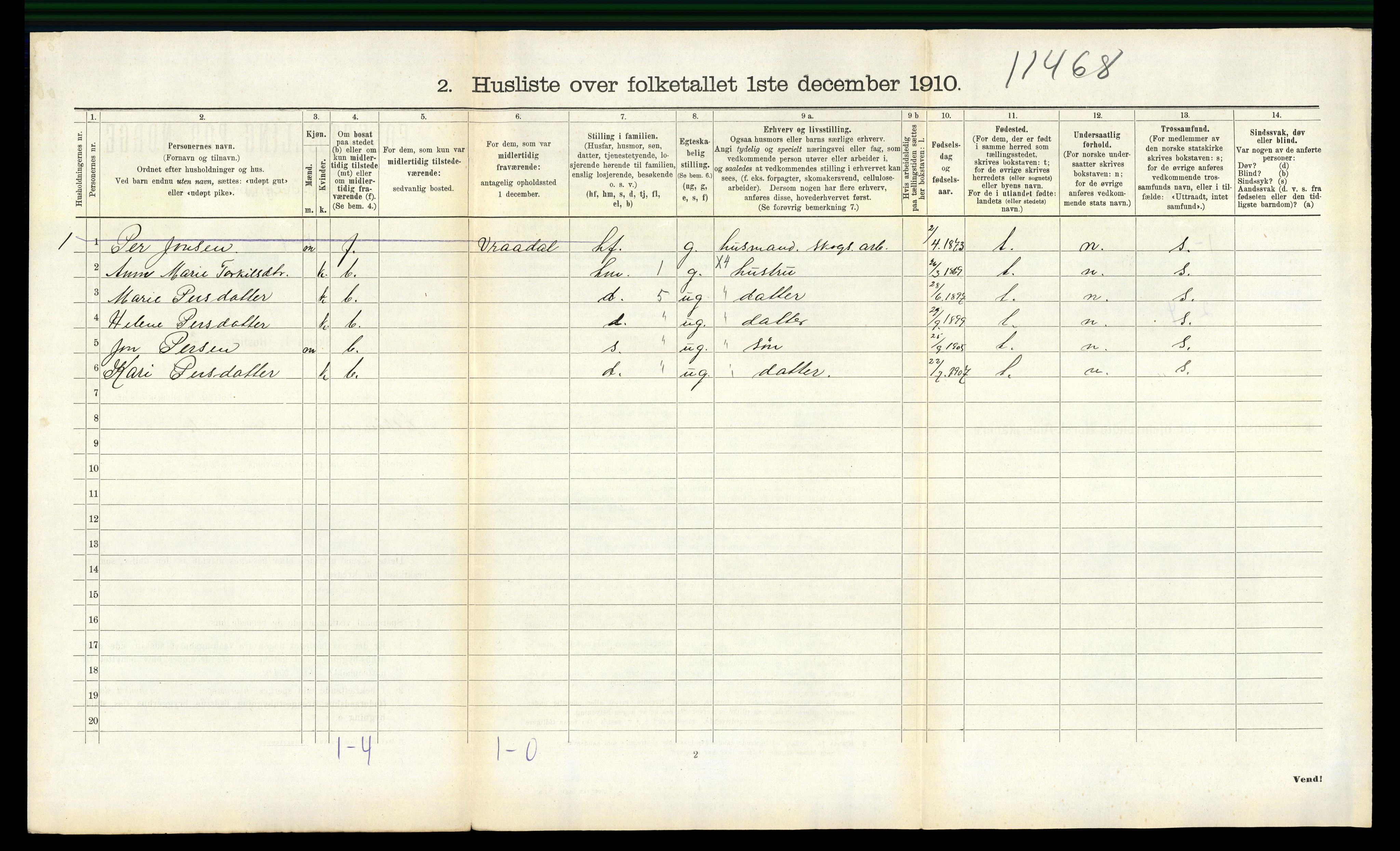 RA, 1910 census for Drangedal, 1910, p. 1116