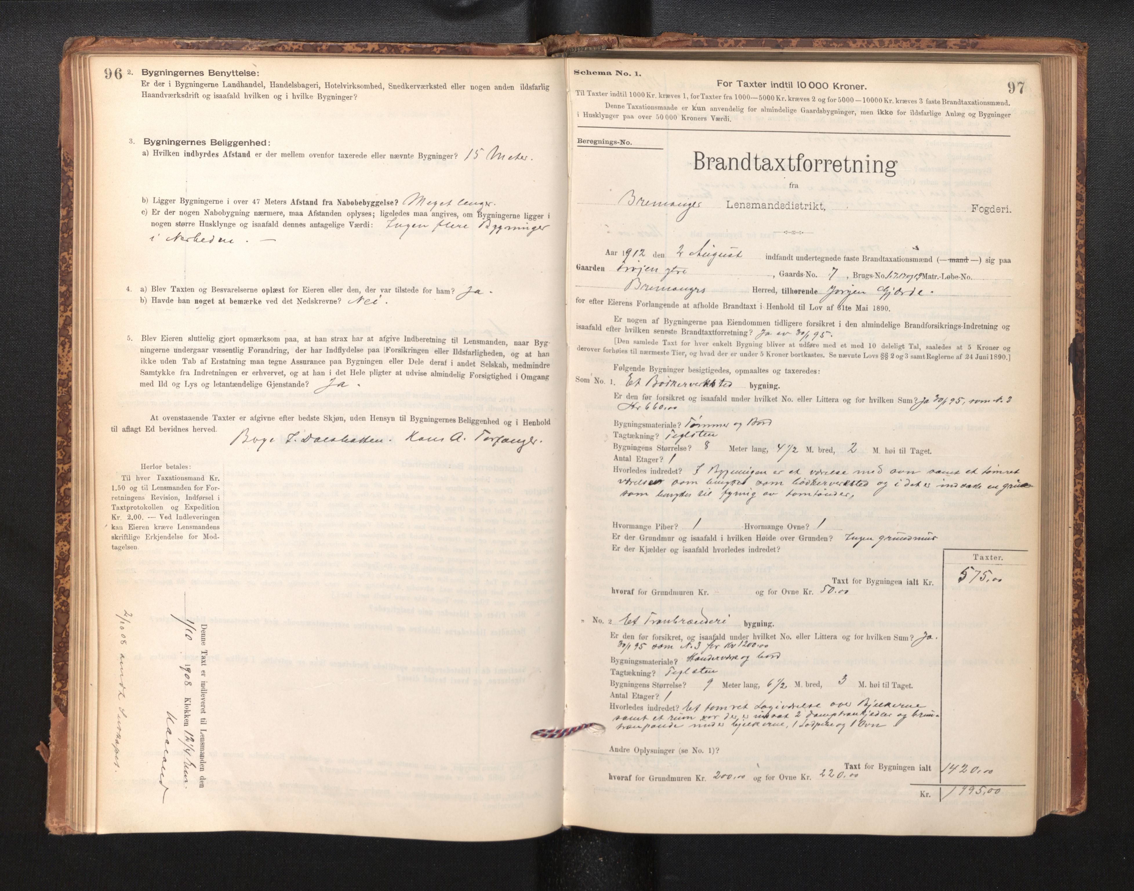 Lensmannen i Bremanger, SAB/A-26701/0012/L0007: Branntakstprotokoll, skjematakst, 1895-1936, p. 96-97