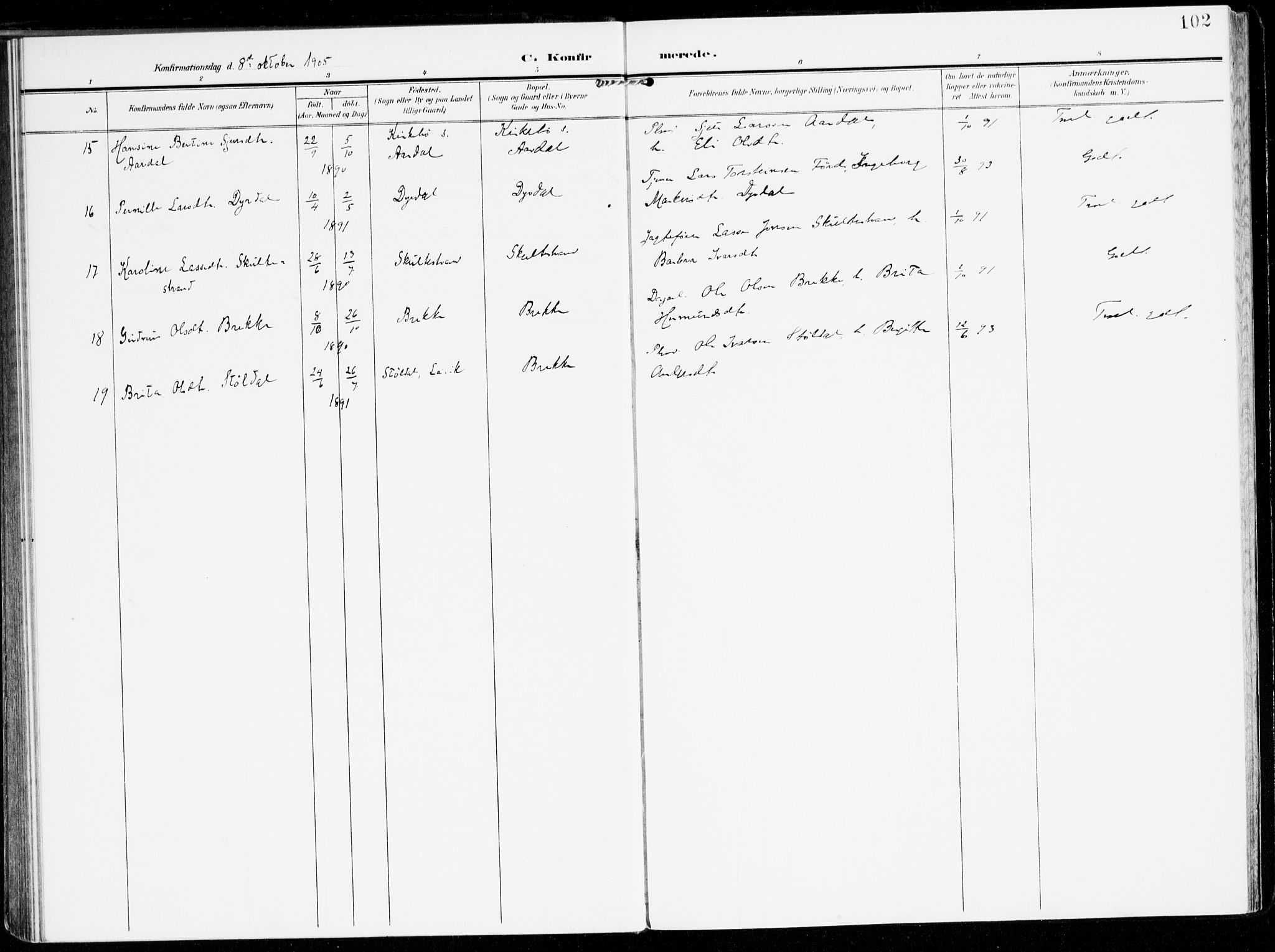 Lavik sokneprestembete, AV/SAB-A-80901: Parish register (official) no. C 2, 1904-1921, p. 102