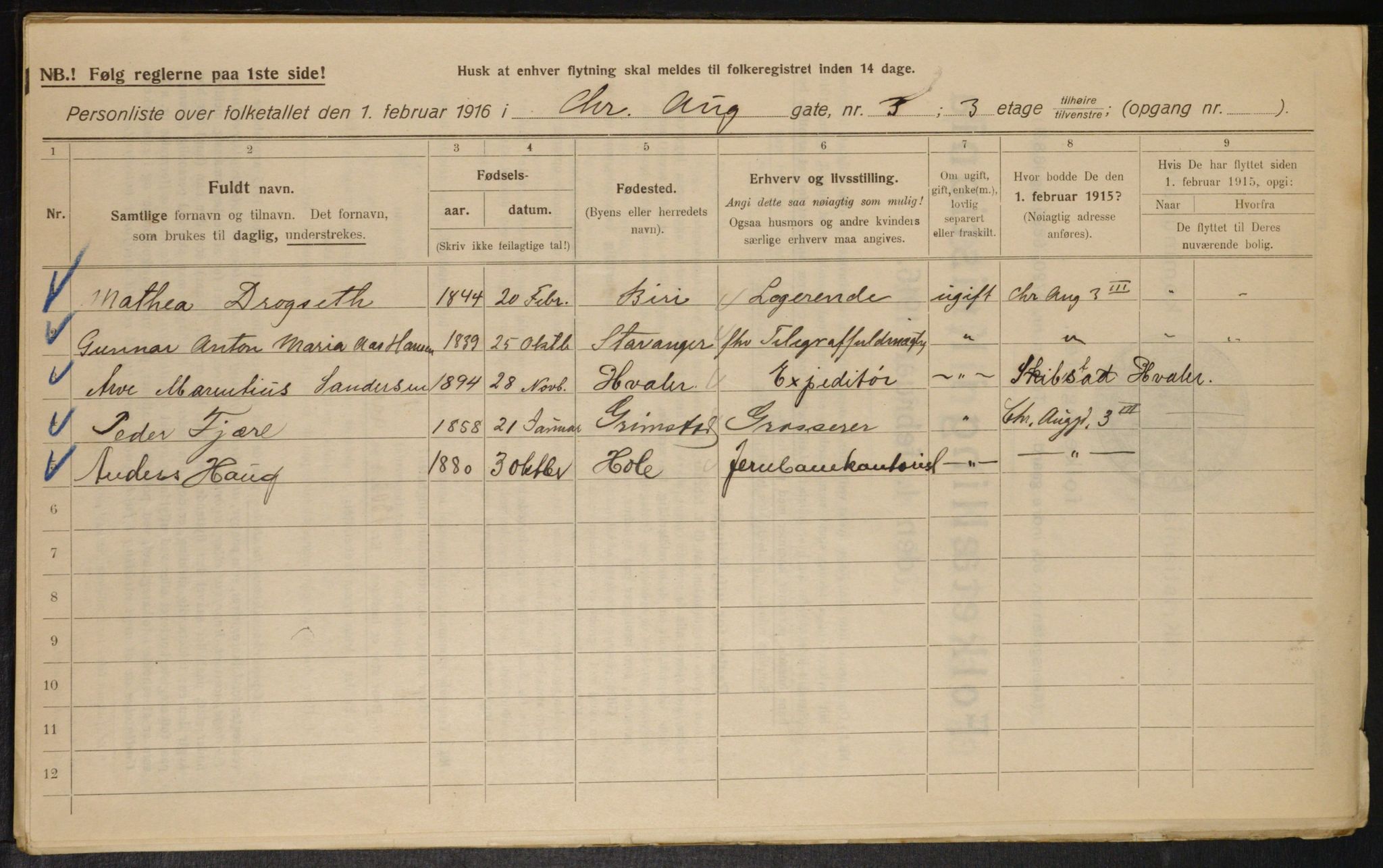 OBA, Municipal Census 1916 for Kristiania, 1916, p. 55092