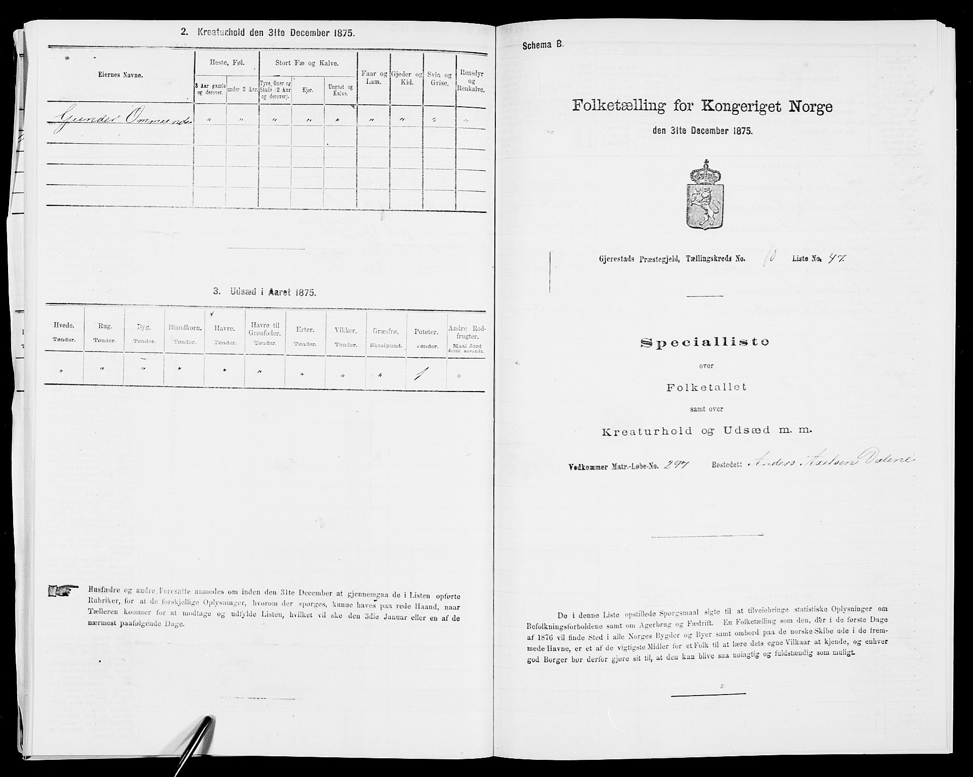 SAK, 1875 census for 0911P Gjerstad, 1875, p. 1113