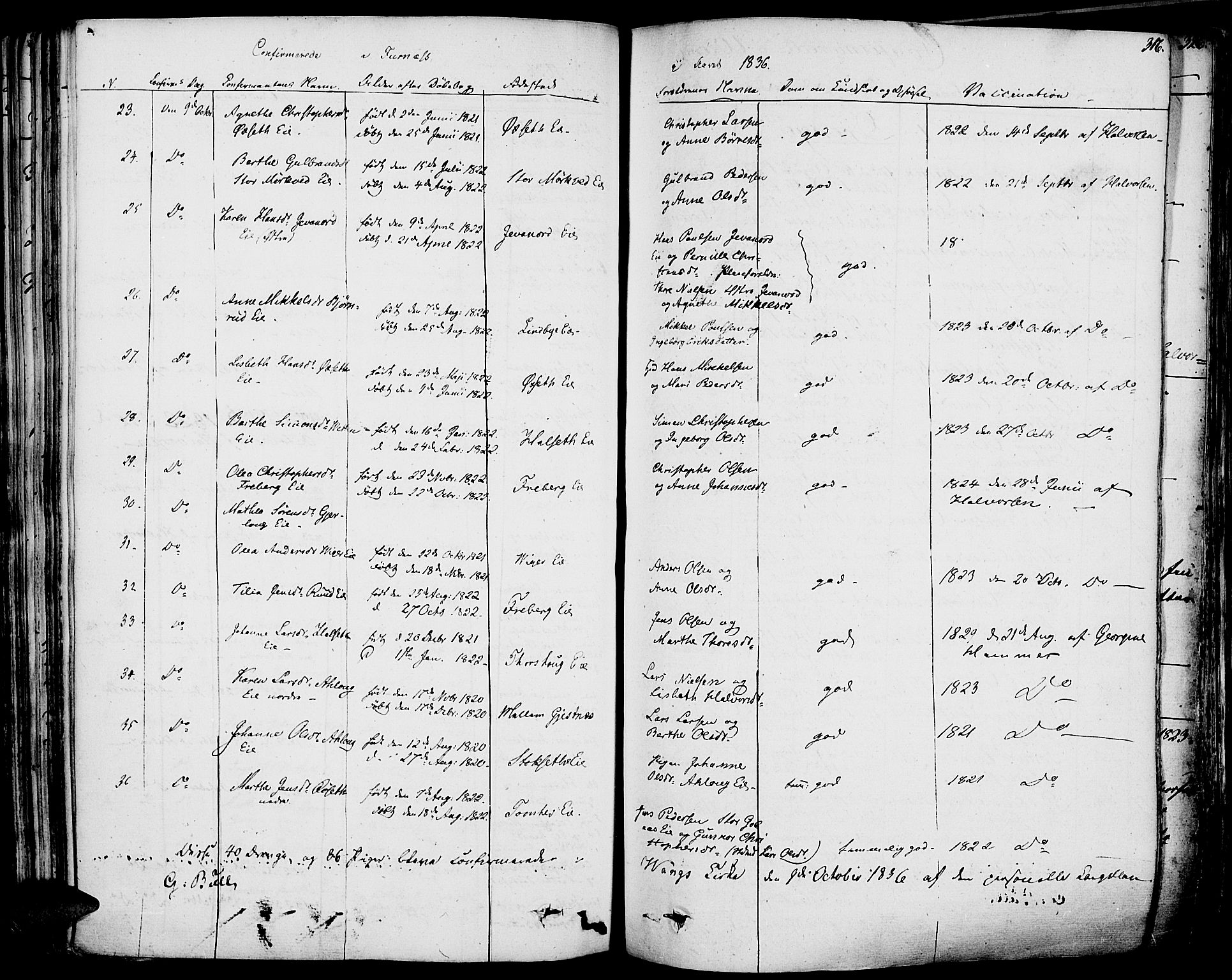 Vang prestekontor, Hedmark, AV/SAH-PREST-008/H/Ha/Haa/L0009: Parish register (official) no. 9, 1826-1841, p. 316