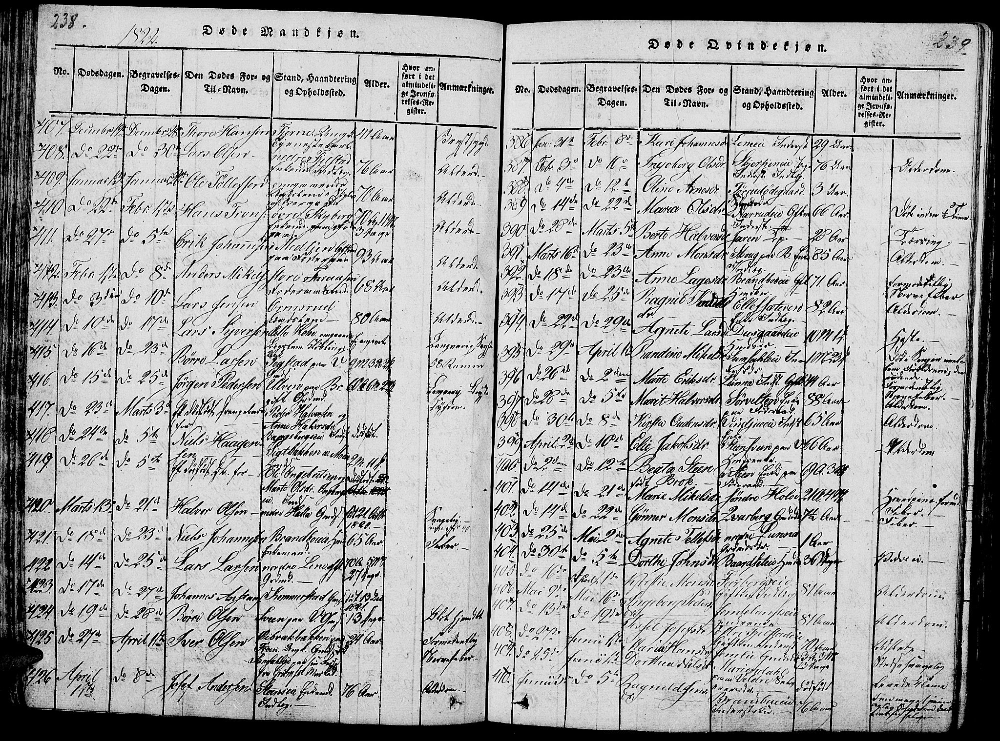 Ringsaker prestekontor, AV/SAH-PREST-014/L/La/L0001: Parish register (copy) no. 1, 1814-1826, p. 238-239