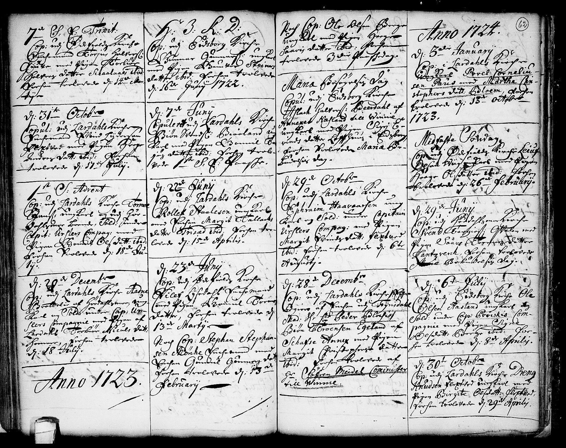 Lårdal kirkebøker, SAKO/A-284/F/Fa/L0001: Parish register (official) no. I 1, 1721-1734, p. 62
