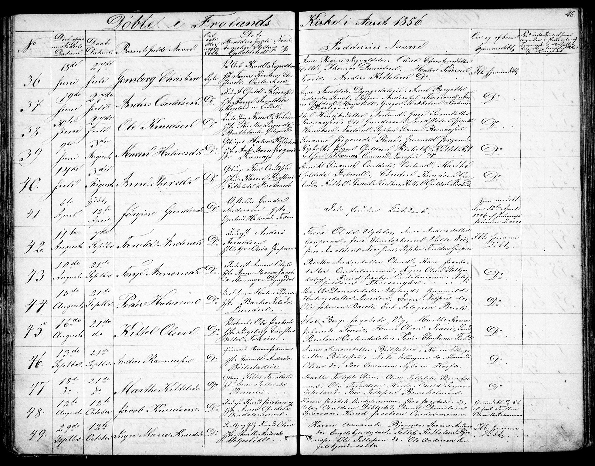 Froland sokneprestkontor, SAK/1111-0013/F/Fb/L0008: Parish register (copy) no. B 8, 1843-1875, p. 46