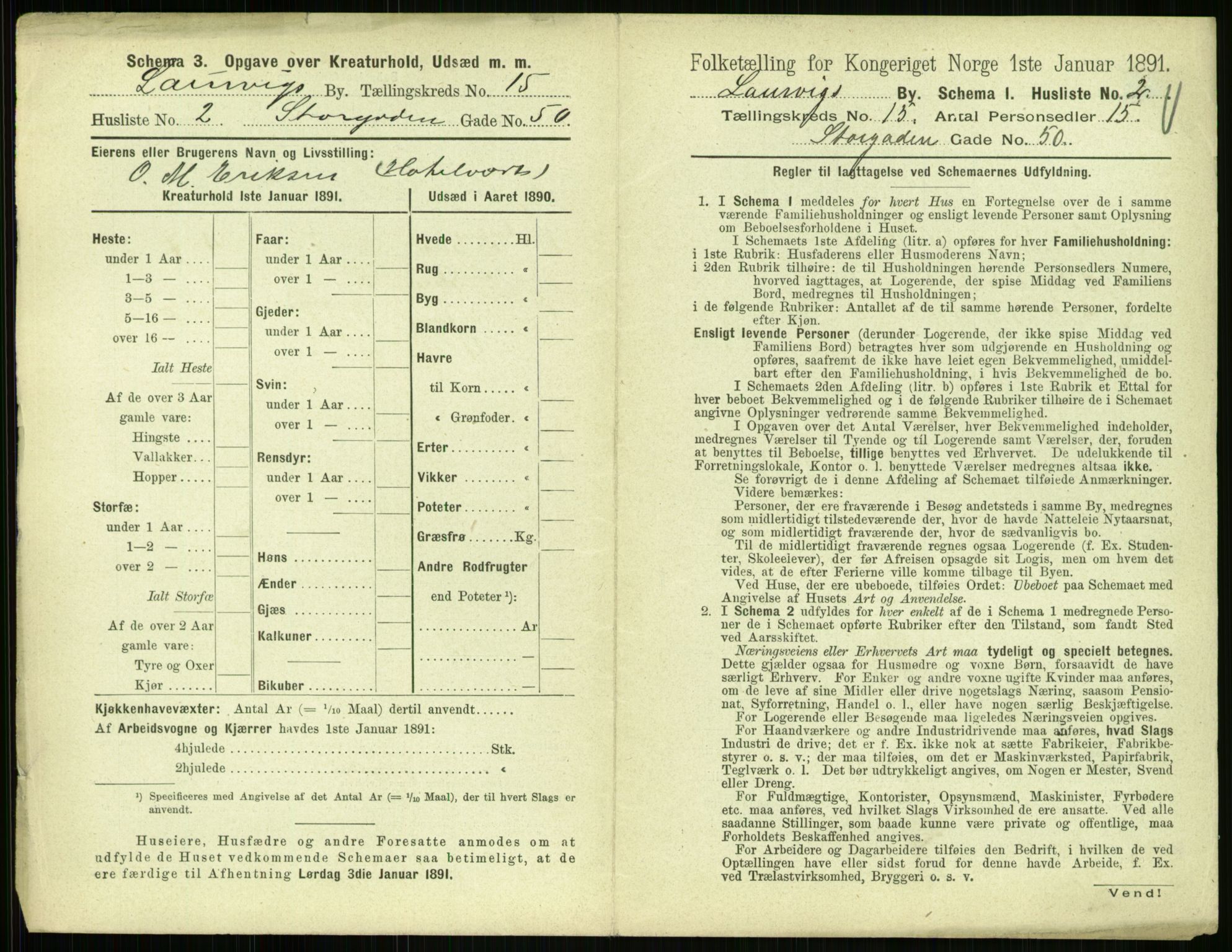 RA, 1891 census for 0707 Larvik, 1891, p. 1703