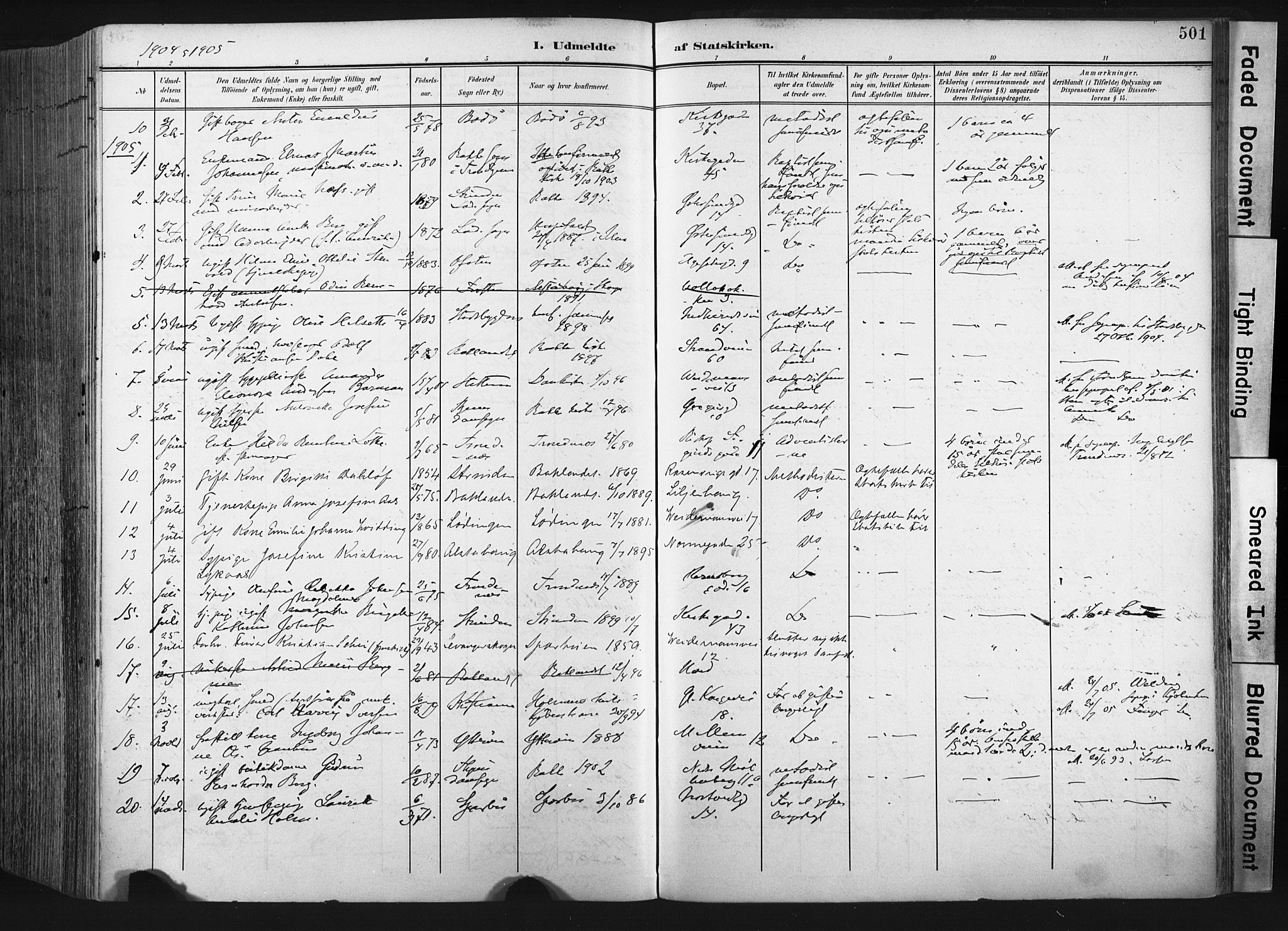 Ministerialprotokoller, klokkerbøker og fødselsregistre - Sør-Trøndelag, SAT/A-1456/604/L0201: Parish register (official) no. 604A21, 1901-1911, p. 501