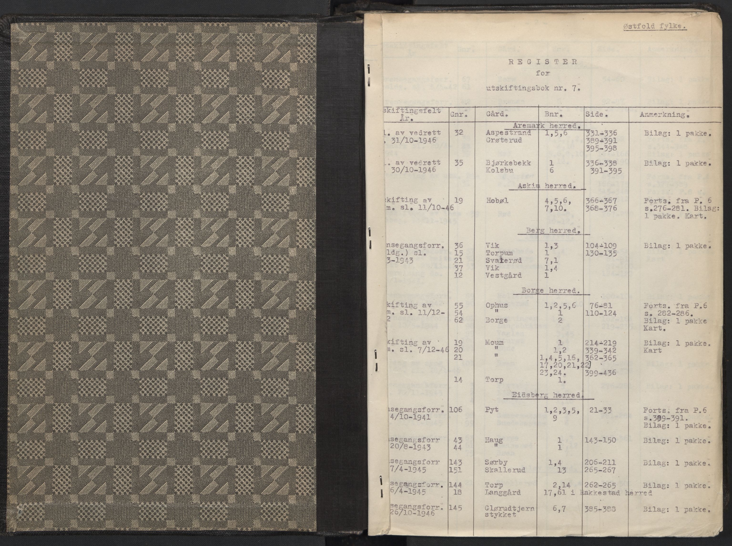 Østfold jordskifterett, AV/SAO-A-10240/F/Fc/L0007: Forhandlingsprotokoller, 1942-1946