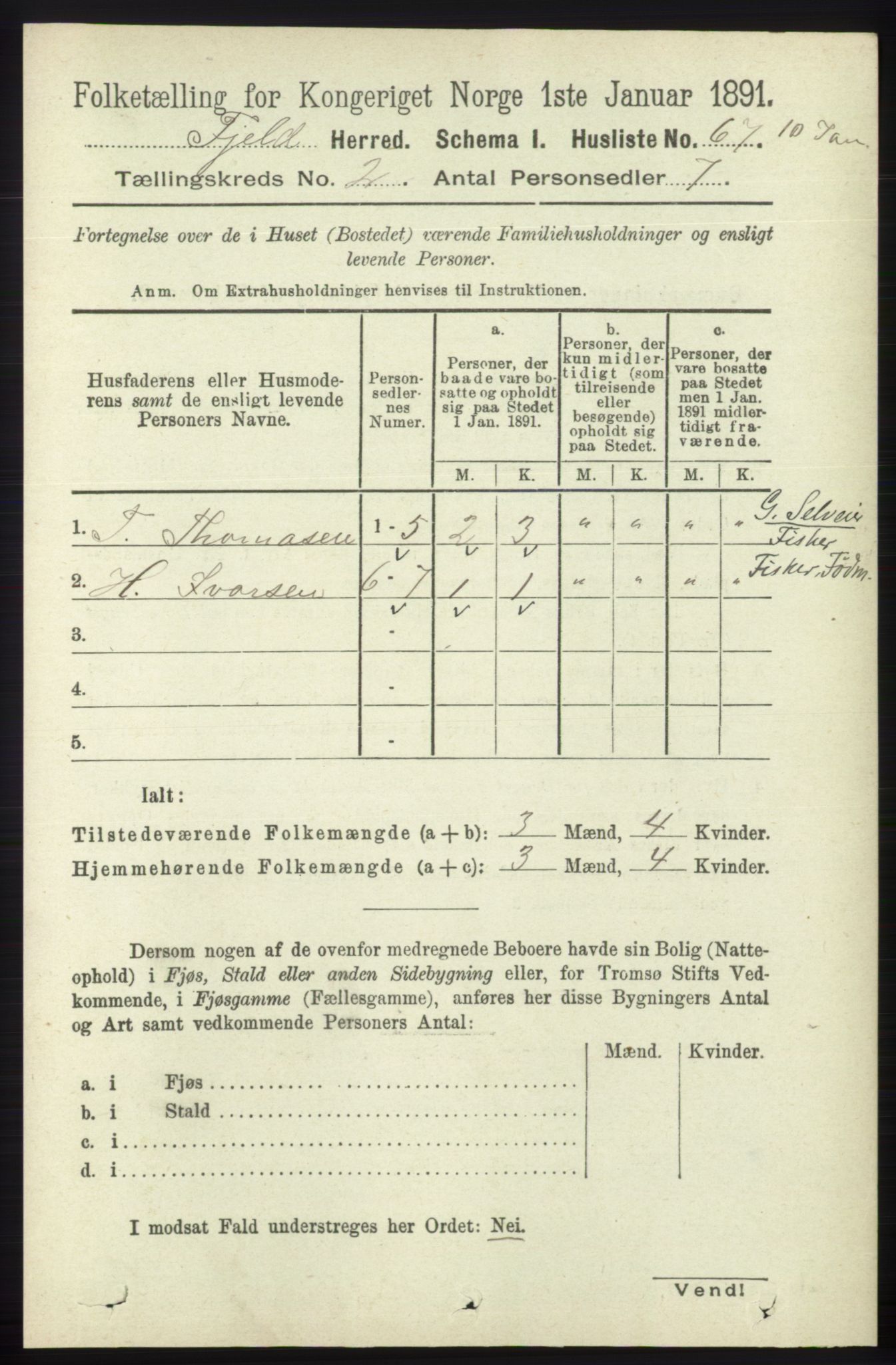 RA, 1891 census for 1246 Fjell, 1891, p. 687