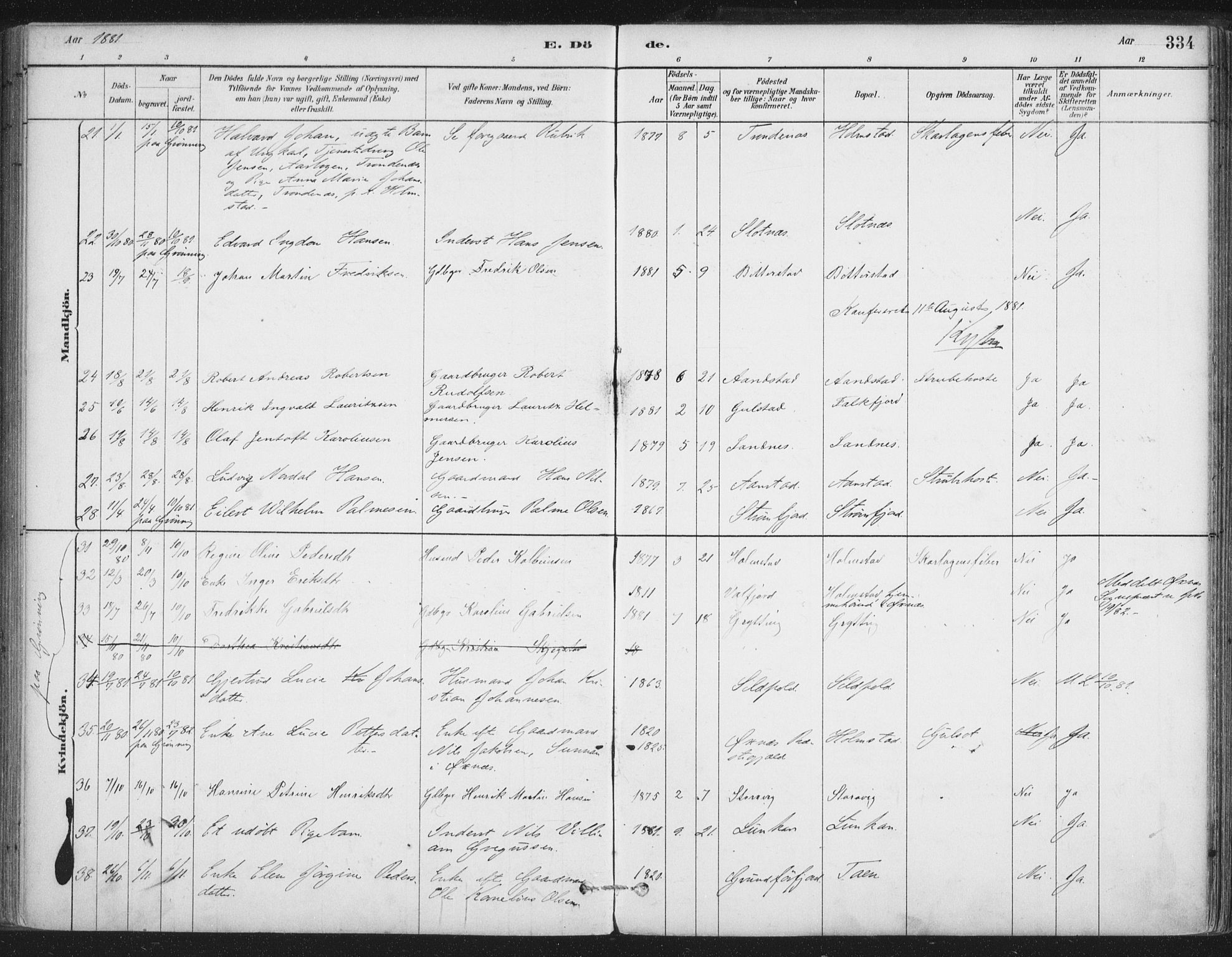 Ministerialprotokoller, klokkerbøker og fødselsregistre - Nordland, SAT/A-1459/888/L1244: Parish register (official) no. 888A10, 1880-1890, p. 334