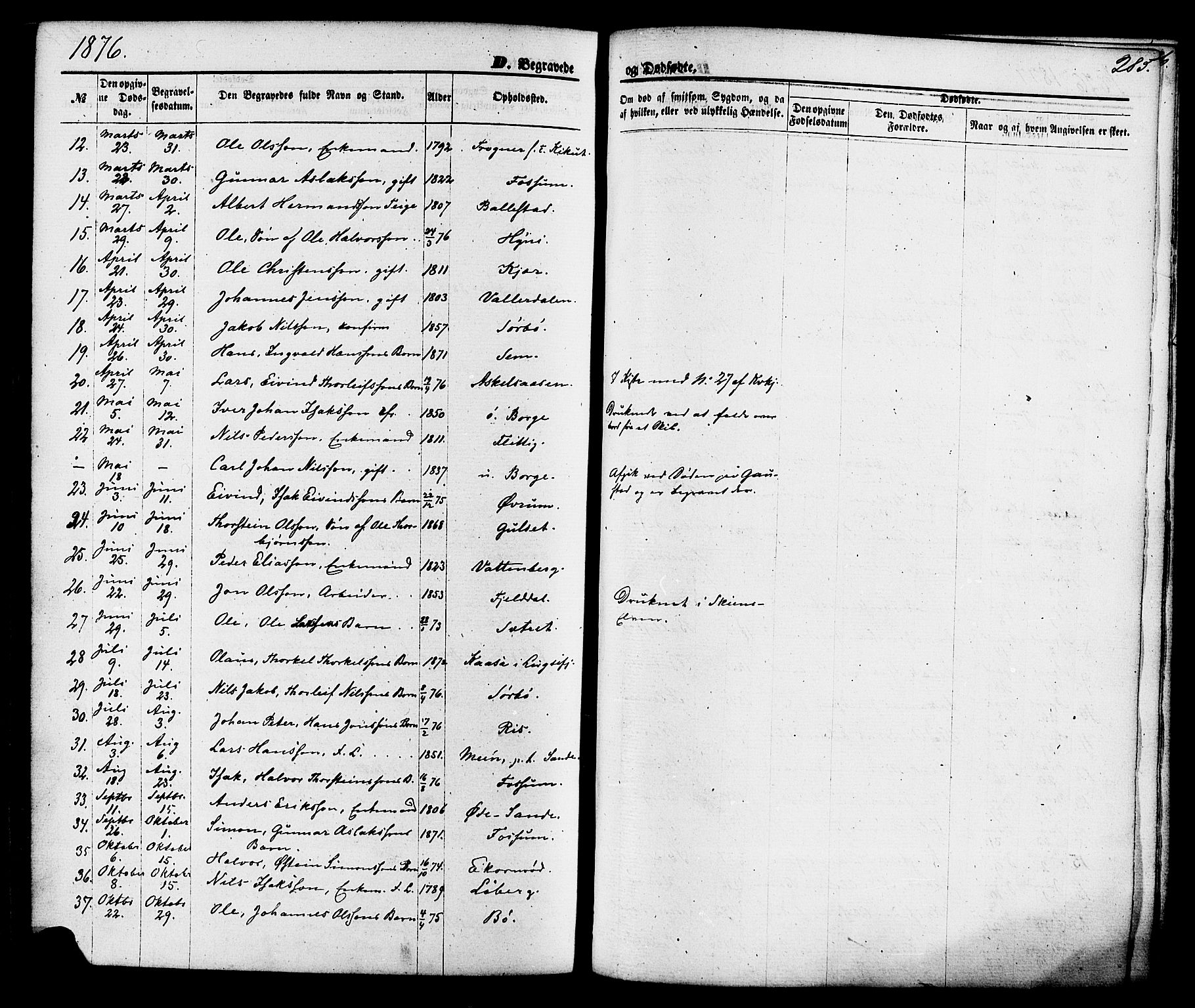 Gjerpen kirkebøker, SAKO/A-265/F/Fa/L0009: Parish register (official) no. I 9, 1872-1885, p. 285