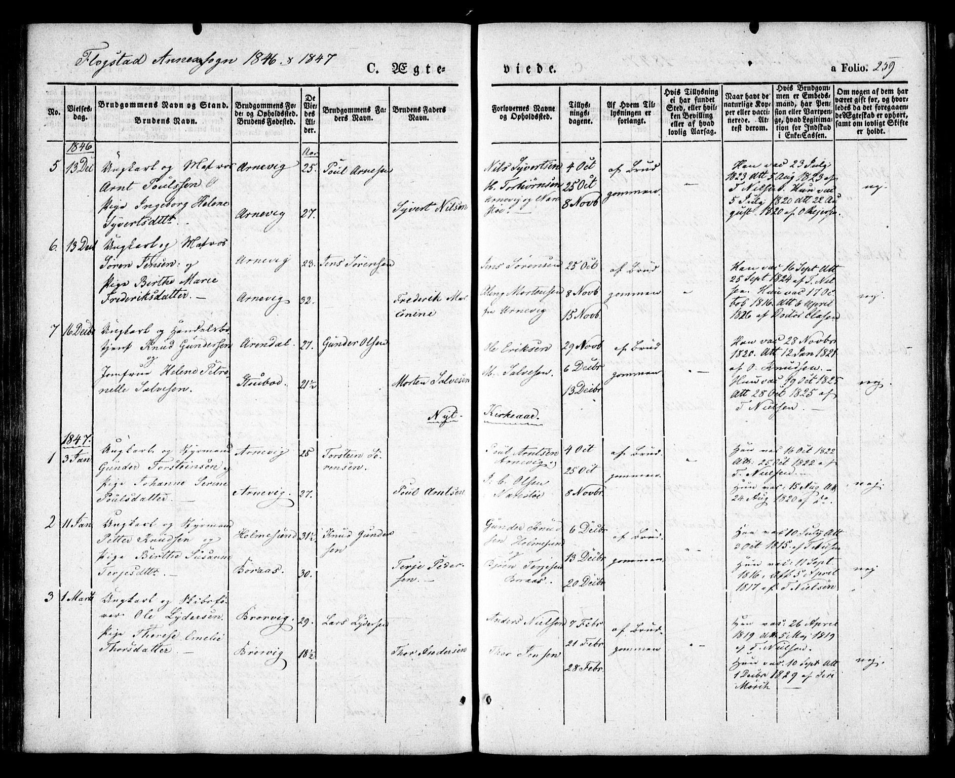Dypvåg sokneprestkontor, AV/SAK-1111-0007/F/Fa/Faa/L0005: Parish register (official) no. A 5, 1841-1854, p. 259