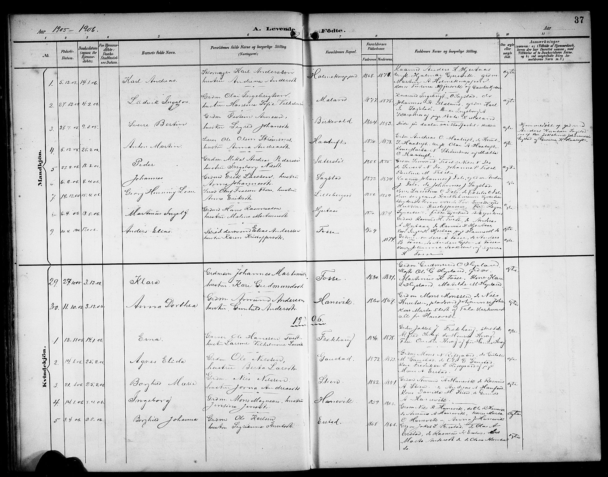 Alversund Sokneprestembete, SAB/A-73901/H/Ha/Hab: Parish register (copy) no. C 4, 1894-1924, p. 37