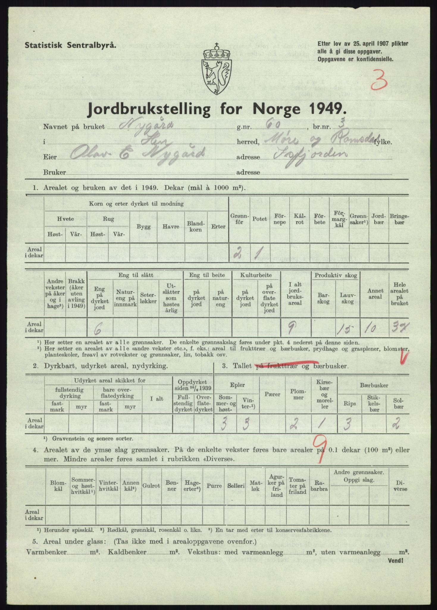 Statistisk sentralbyrå, Næringsøkonomiske emner, Jordbruk, skogbruk, jakt, fiske og fangst, AV/RA-S-2234/G/Gc/L0323: Møre og Romsdal: Grytten og Hen, 1949, p. 539